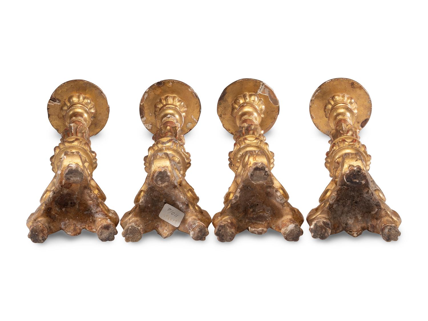 Four Continental Giltwood Pricket Sticks