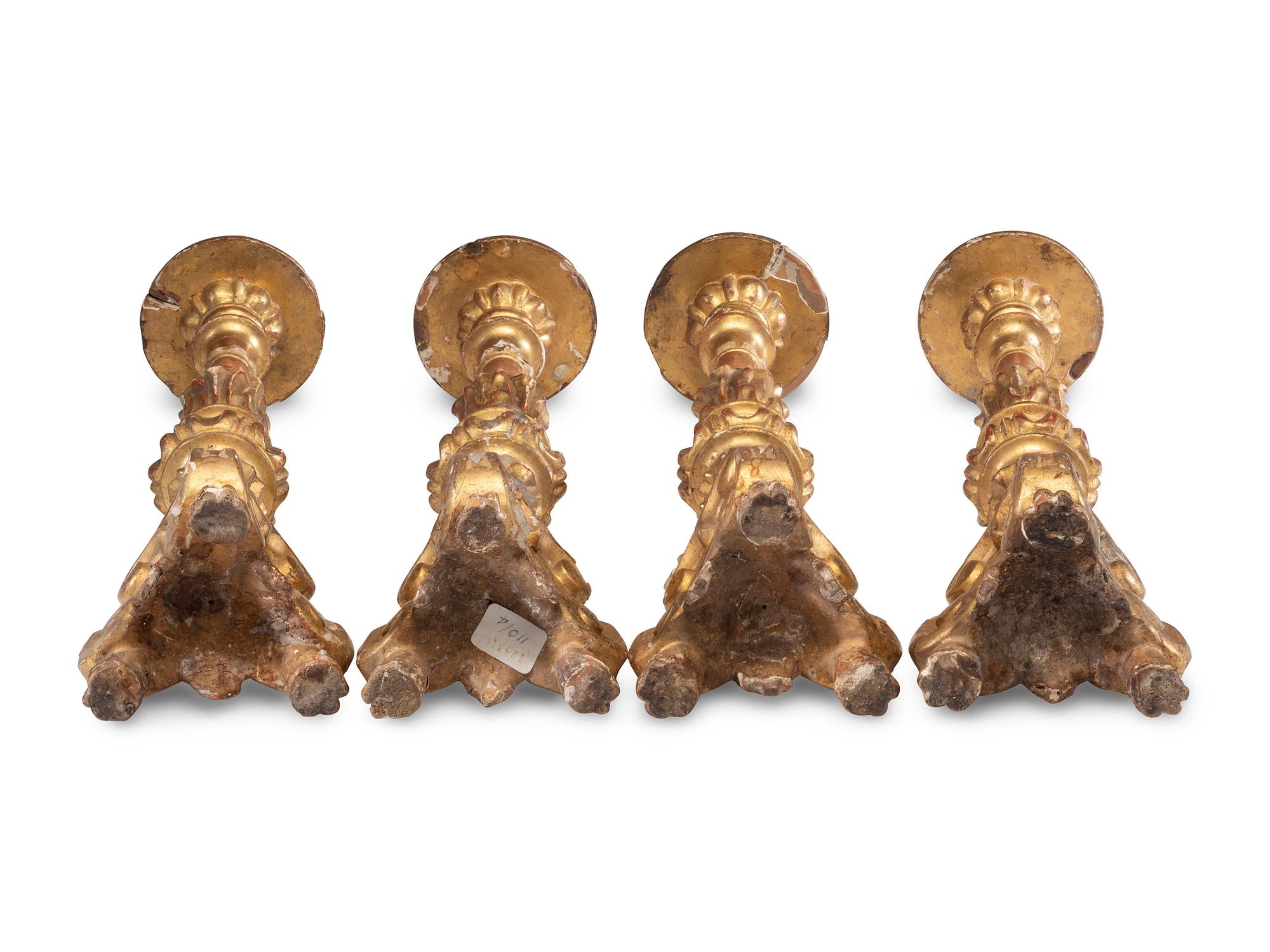 Four Continental Giltwood Pricket Sticks