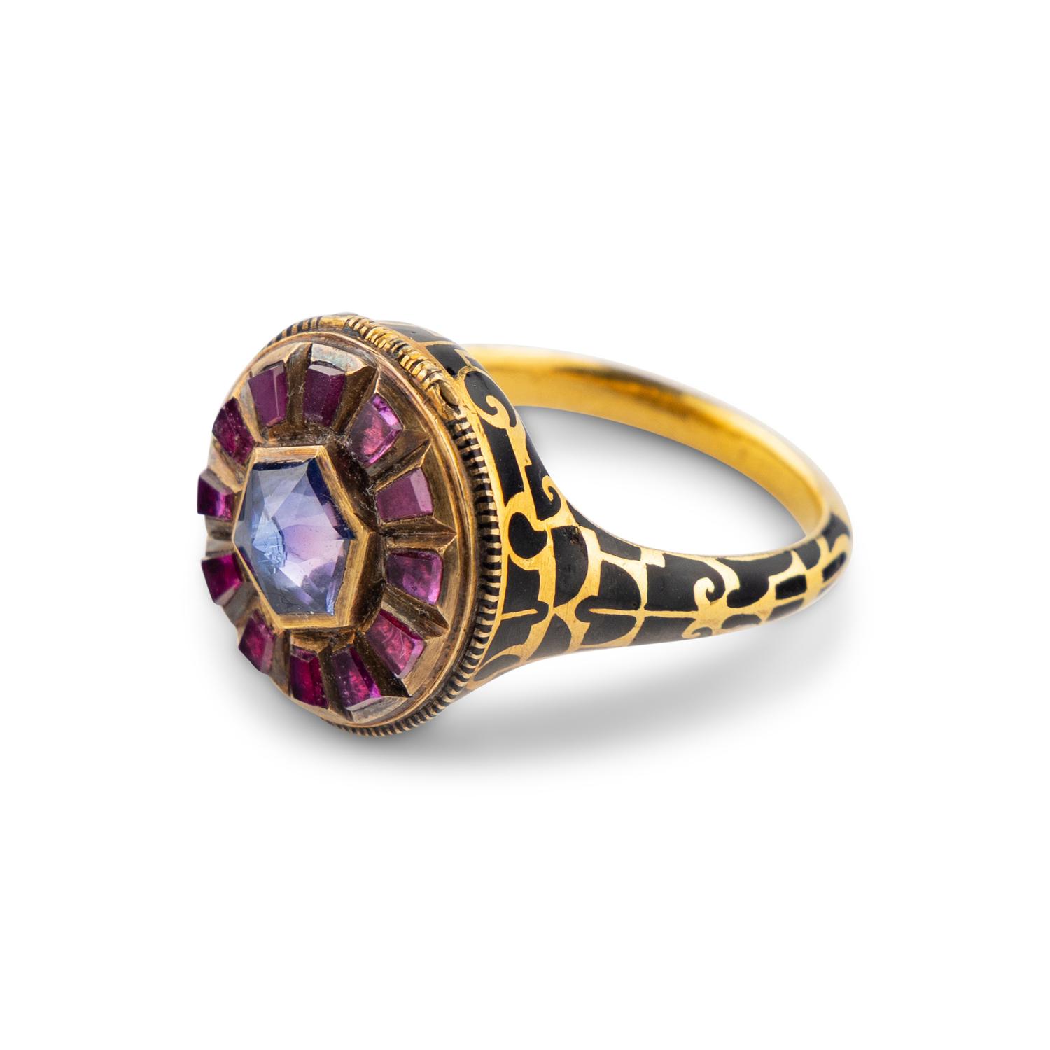 A Continental Gold, Jeweled and Enamel Decorated "Surprise" Compass-Ring