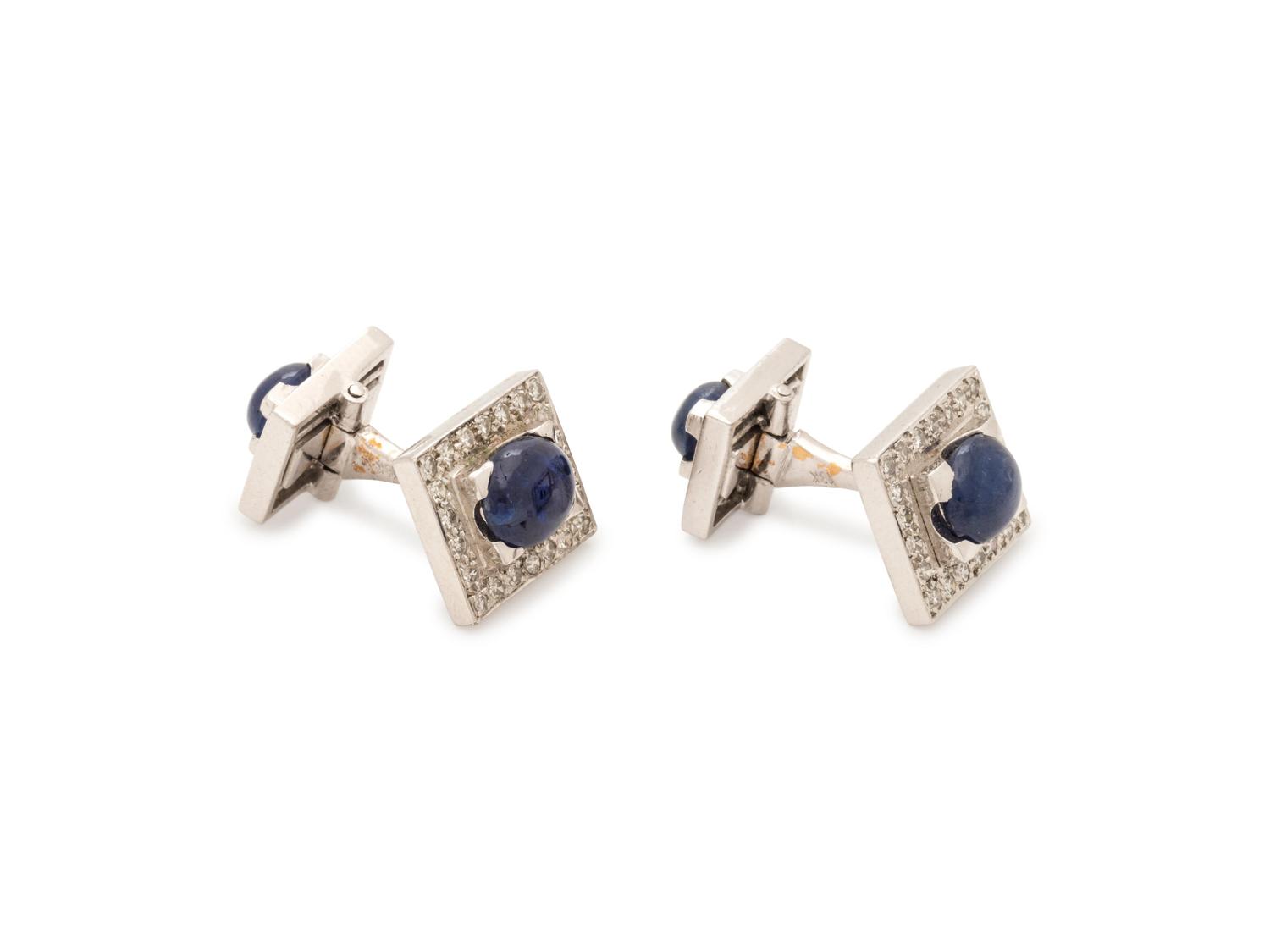 SAPPHIRE AND DIAMOND CUFFLINKS