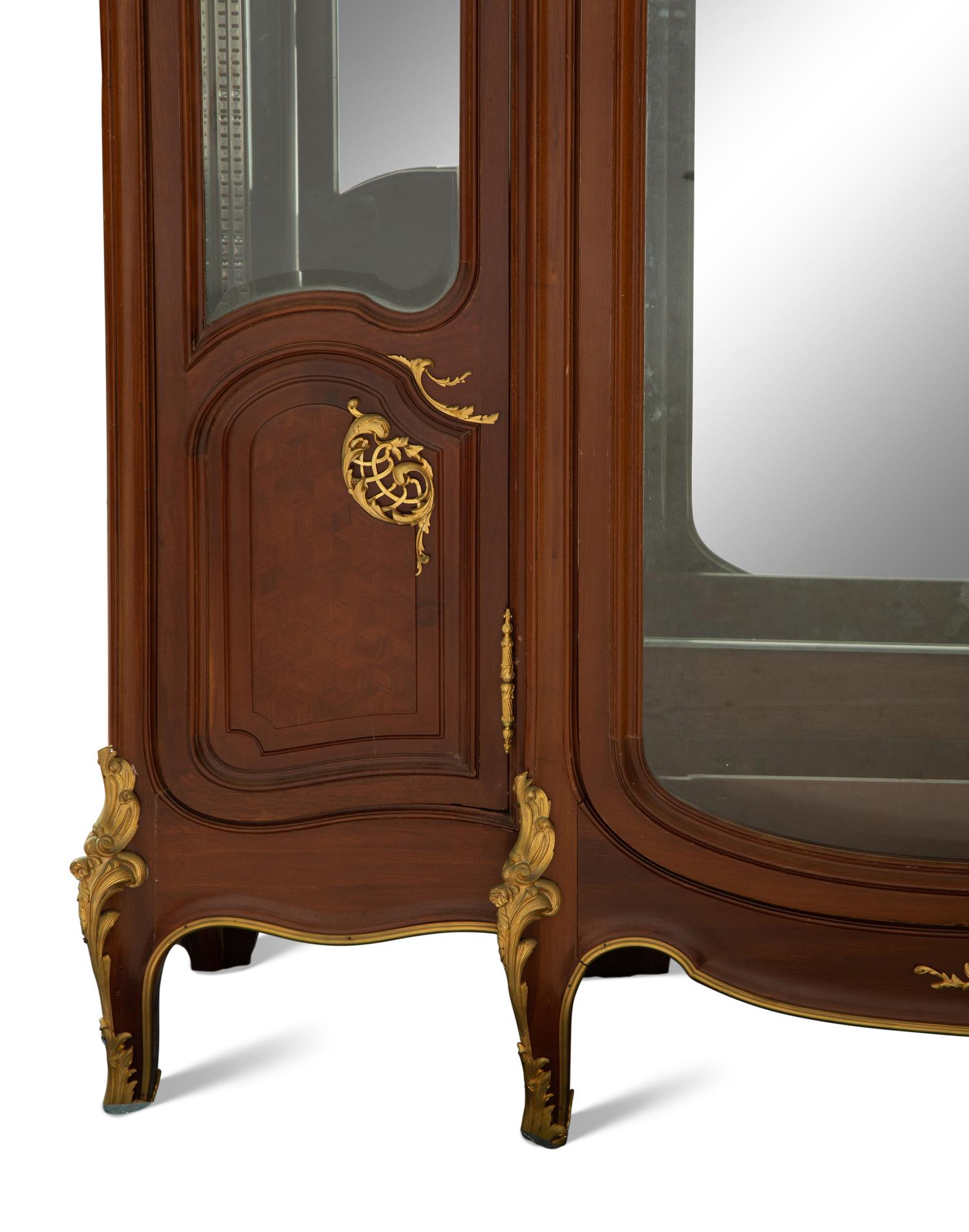 A Louis XV Style Gilt Bronze Mounted Parquetry Vitrine Cabinet