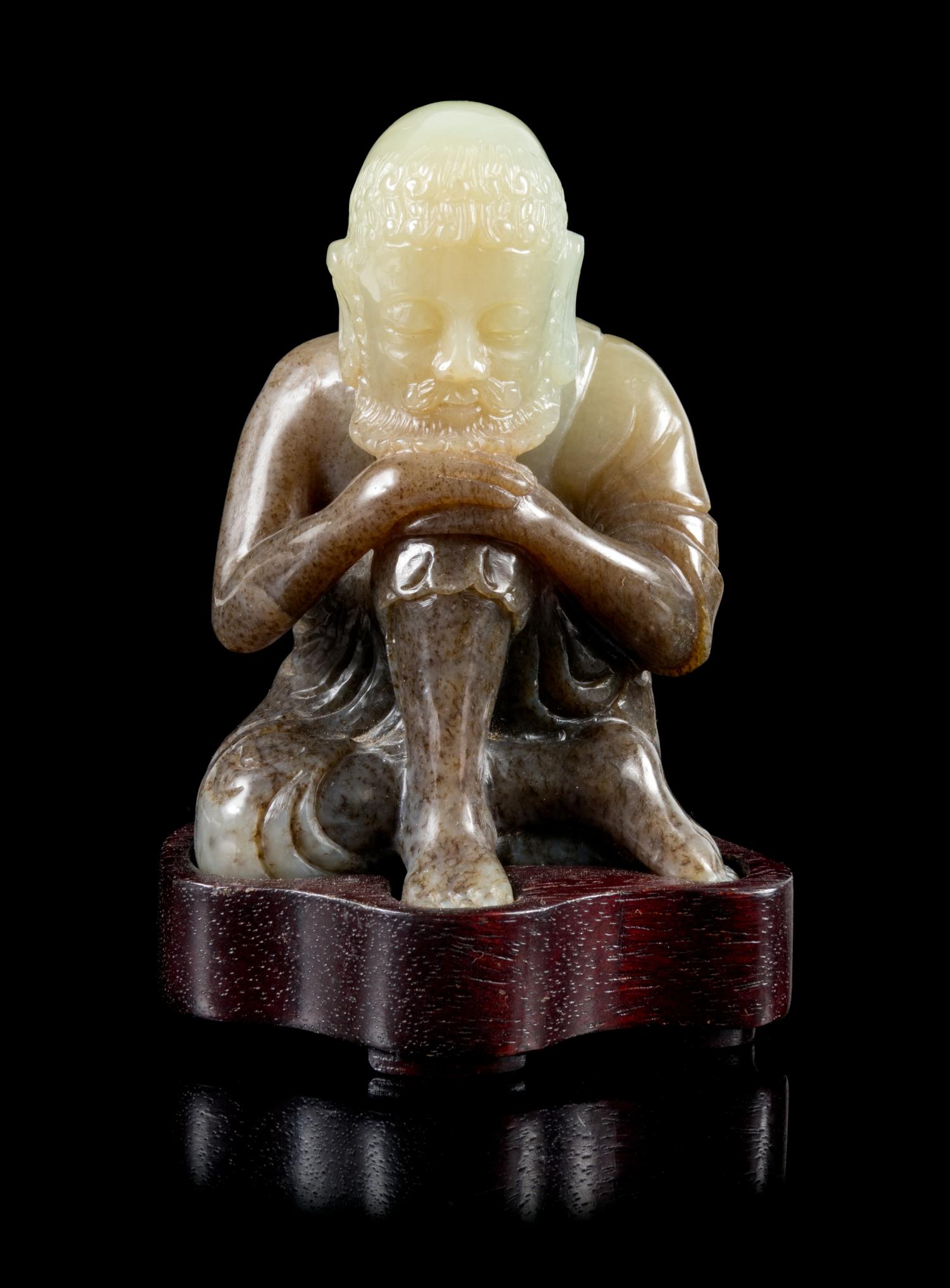 A Black and White Jade Figure of a Damo Height 3 1/2 inches. — 18TH/19TH CENTURY