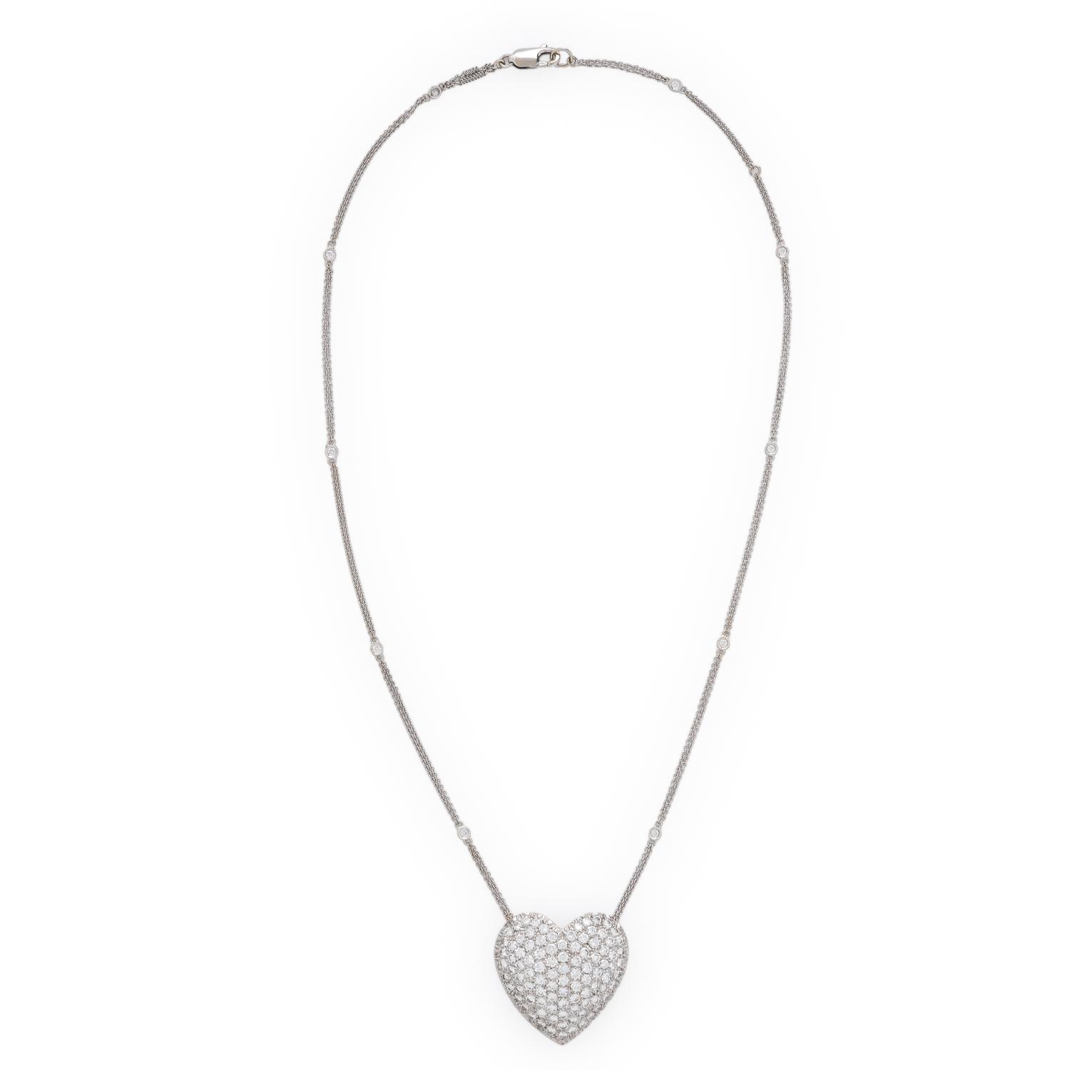 Diamond and White Gold Heart Pendant Necklace