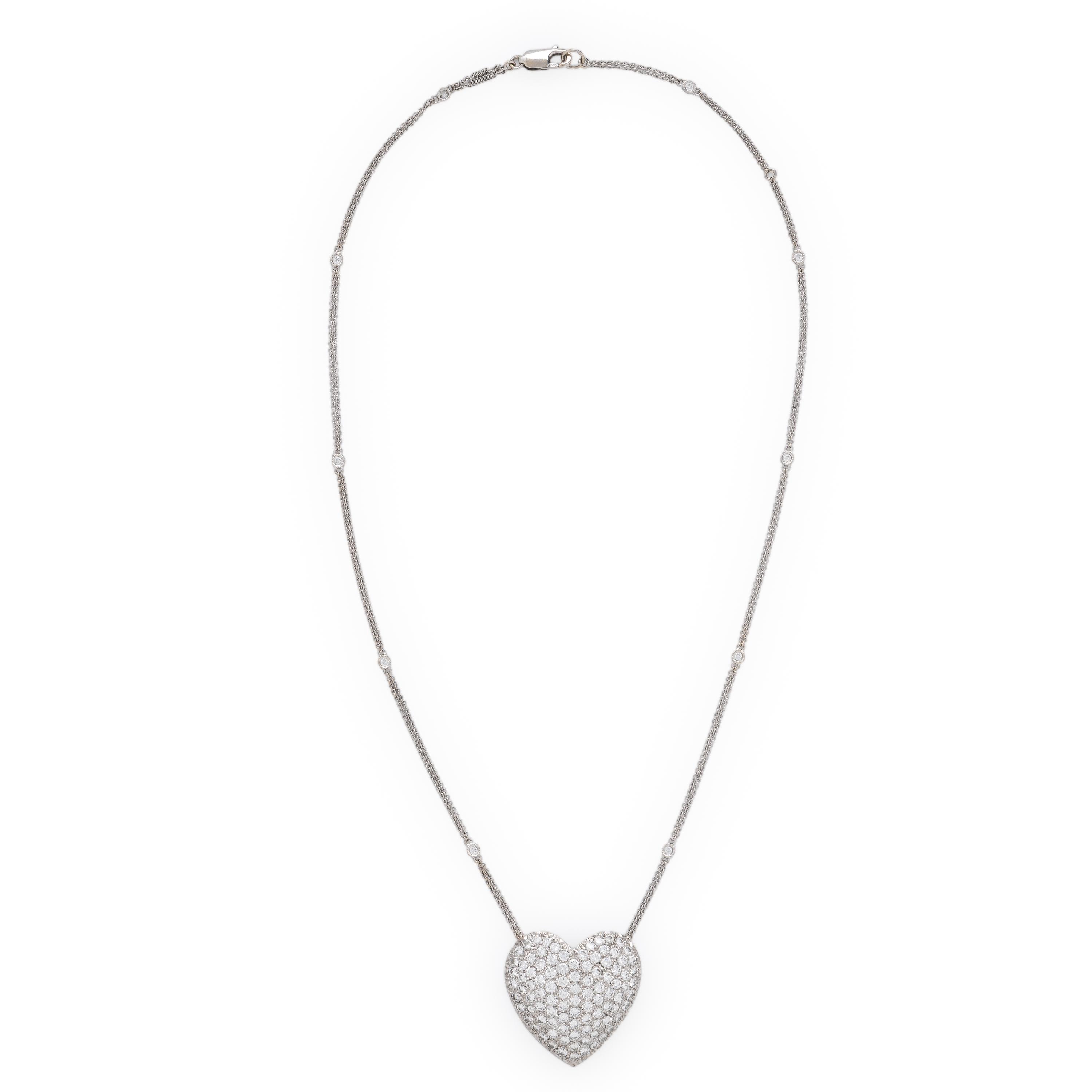 Diamond and White Gold Heart Pendant Necklace