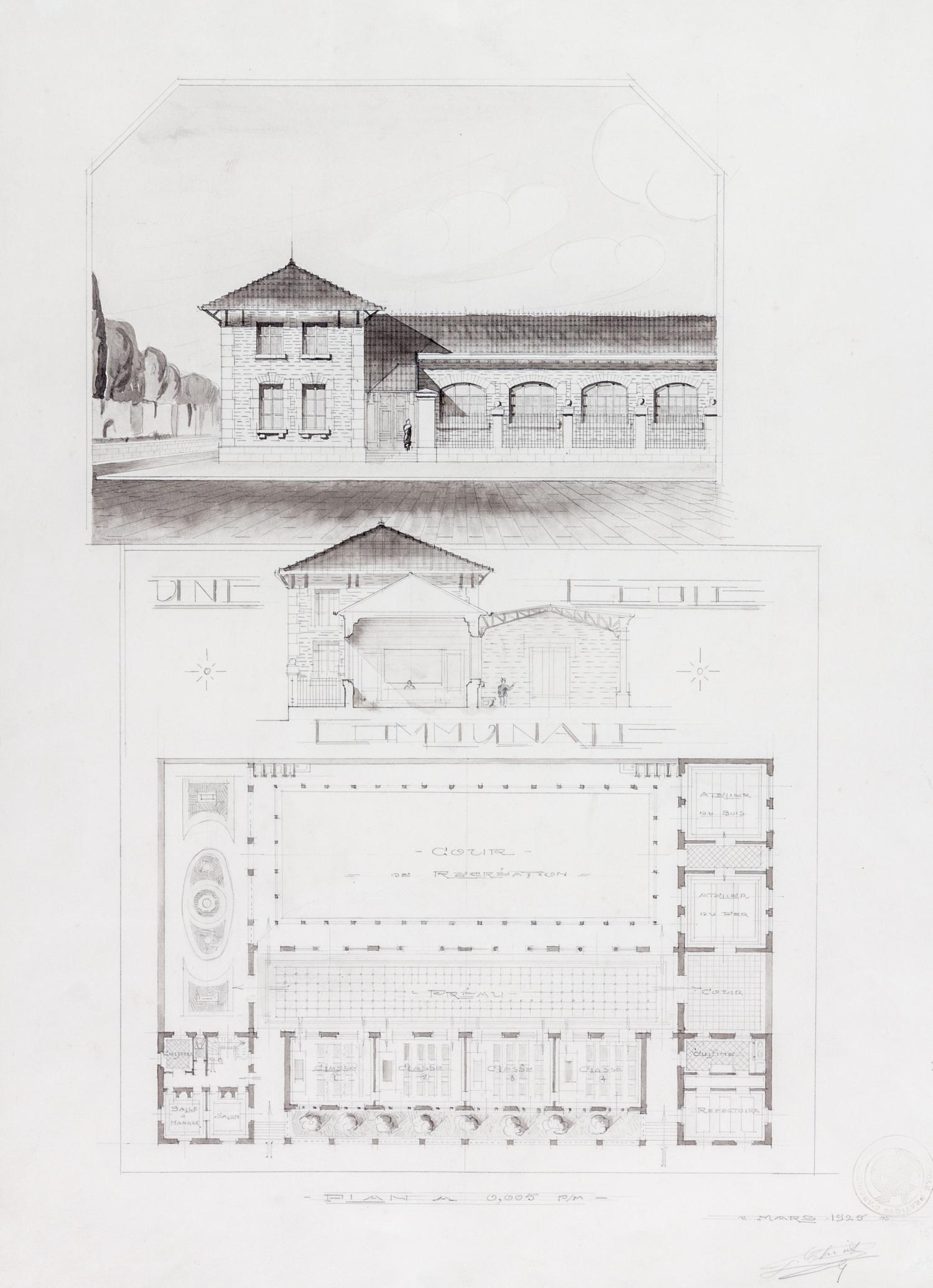 Two French Architectural Renderings Height overall 21 x width 18 inches.