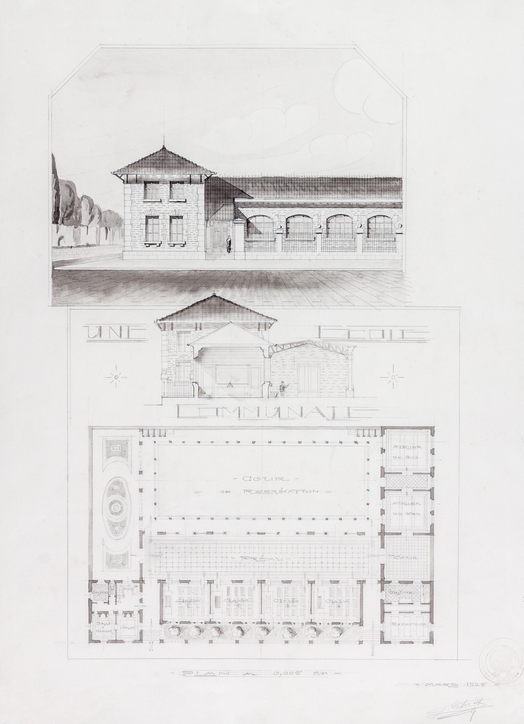 Two French Architectural Renderings Height overall 21 x width 18 inches.