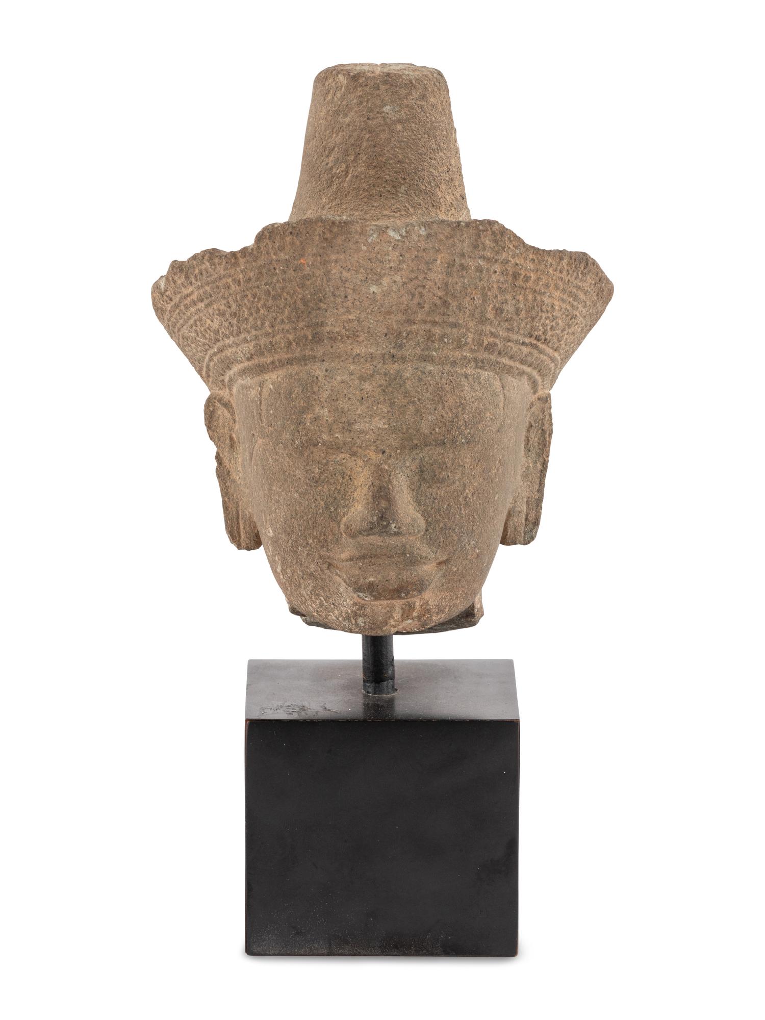 A Khmer Sandstone Head of Bodhisattva