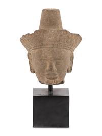 A Khmer Sandstone Head of Bodhisattva