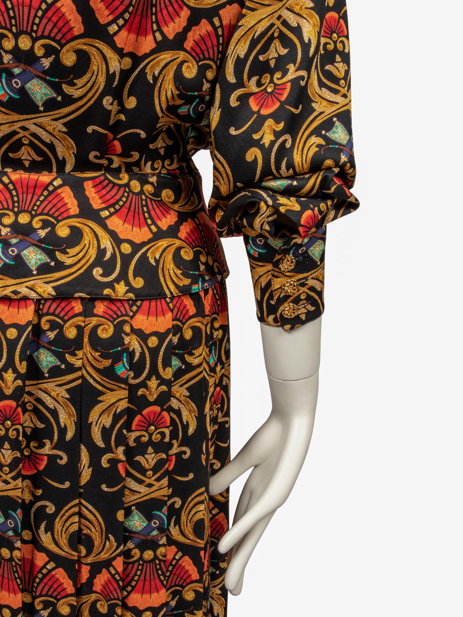 Hermès, Printed Silk Twill Skirt Ensemble