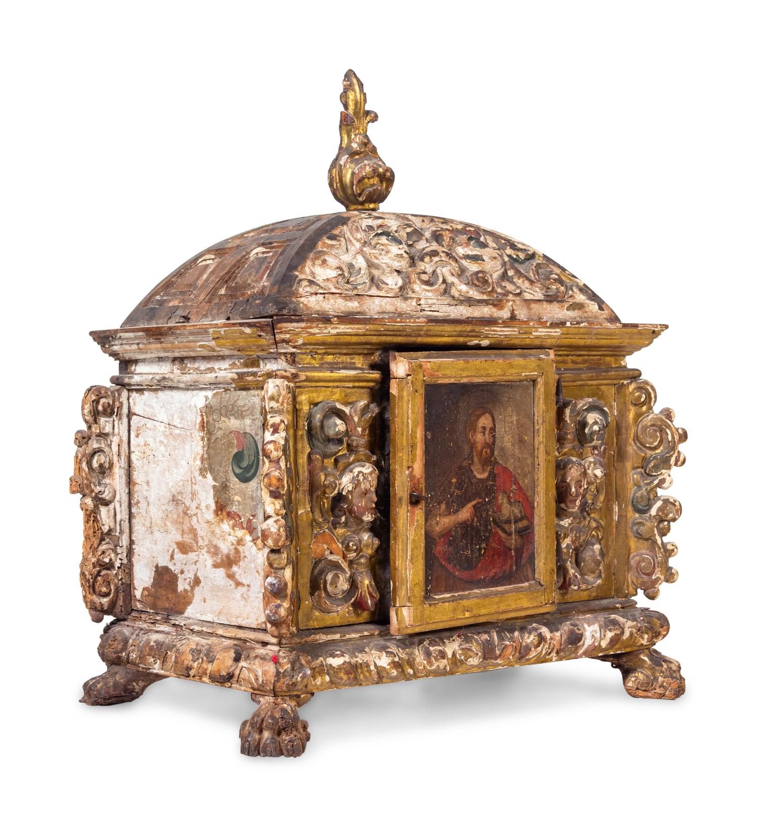 An Italian Painted and Parcel Gilt Tabernacle