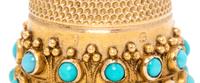 A Victorian Yellow Gold and Turquoise Thimble, Likely James Fenton, Birmingham, 1894, the knurled top and body above two bands inset wi