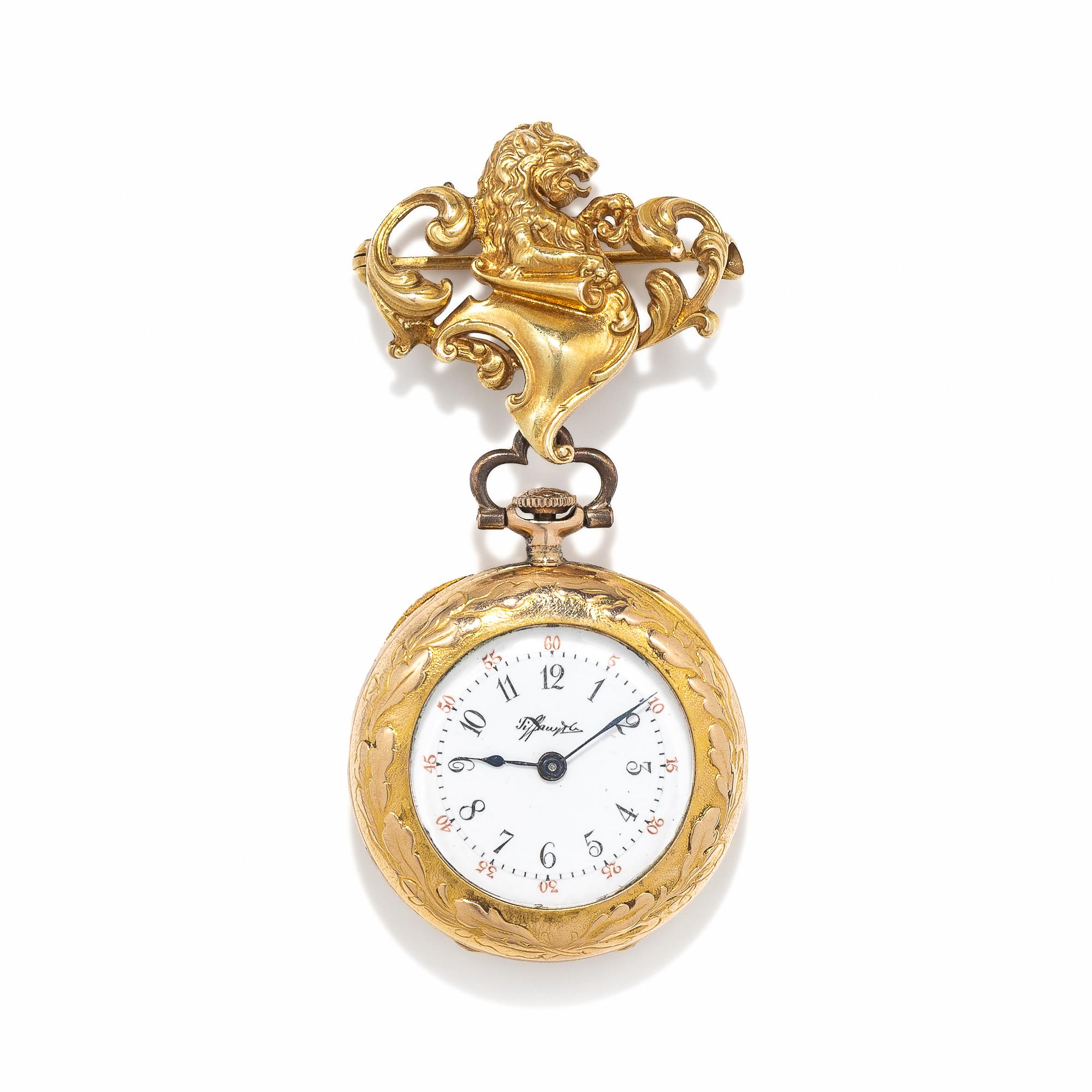 TIFFANY & CO., ART NOUVEAU, GOLD LAPEL WATCH