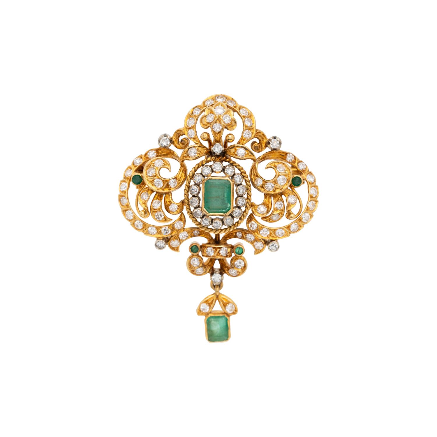 EMERALD AND DIAMOND PENDANT/BROOCH