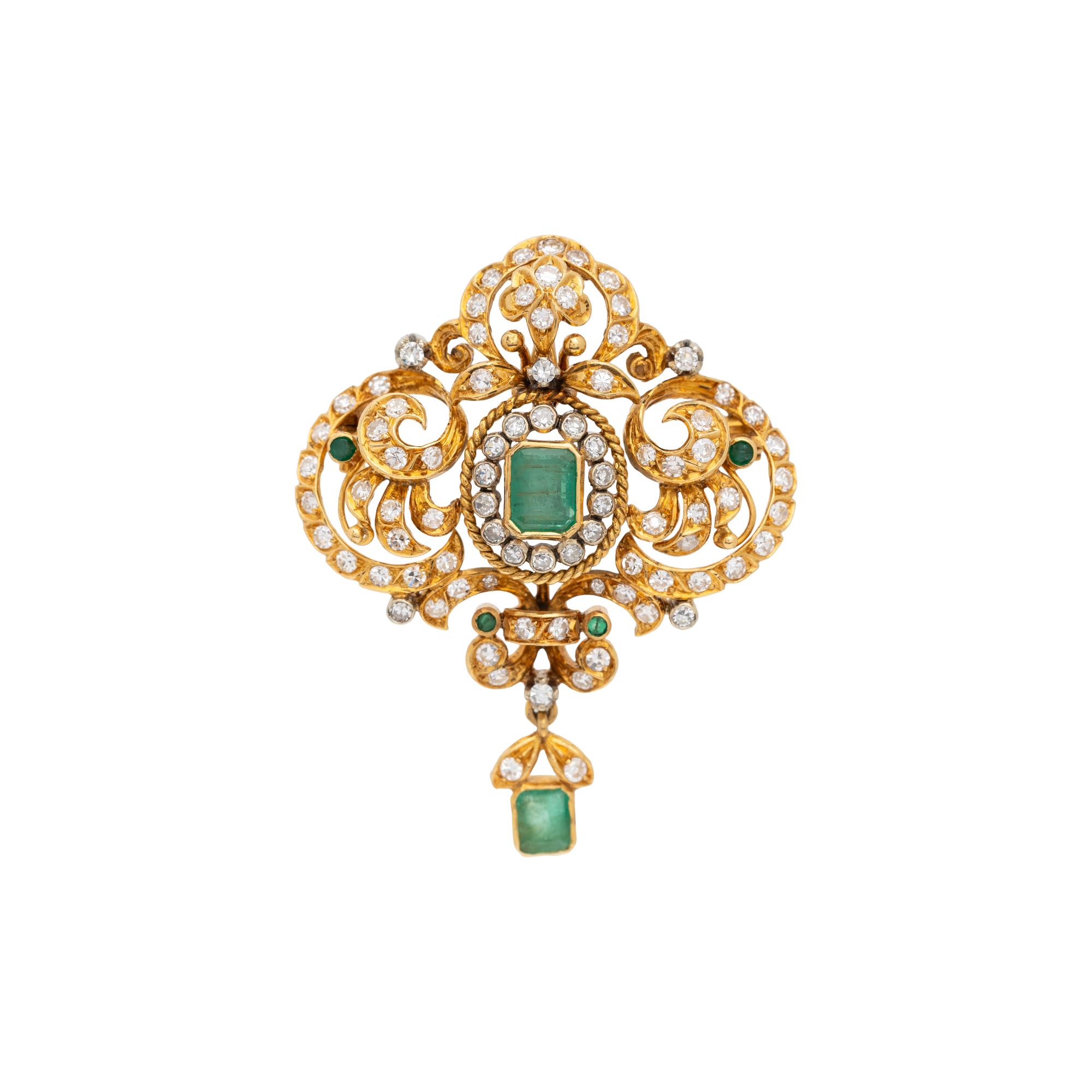 EMERALD AND DIAMOND PENDANT/BROOCH