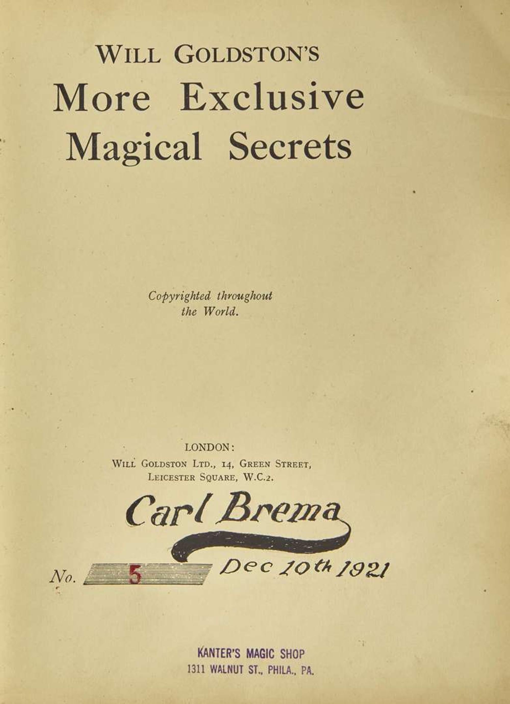[Magic] Goldston, Will: Will Goldston's More Exclusive Magical Secrets