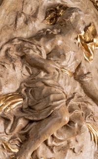 Four Italian Neoclassical Painted and Parcel-Gilt Papier-Mâché Relief Plaques