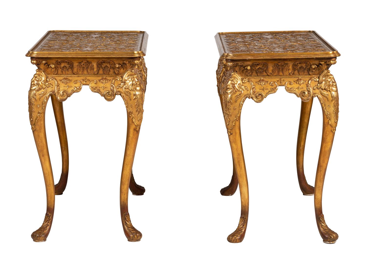 A Pair of Louis XV Style Giltwood Console Tables