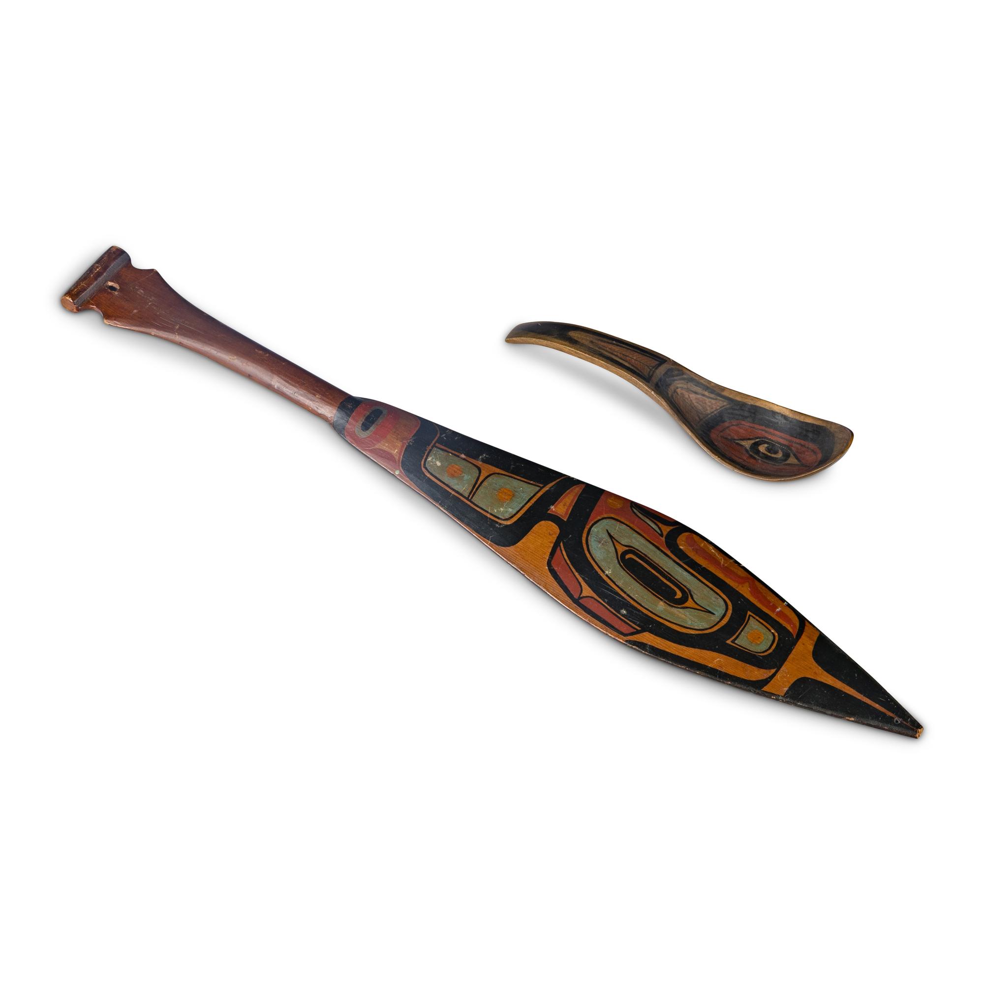 Northwest Coast Carved and Painted Model Paddle and Spoon