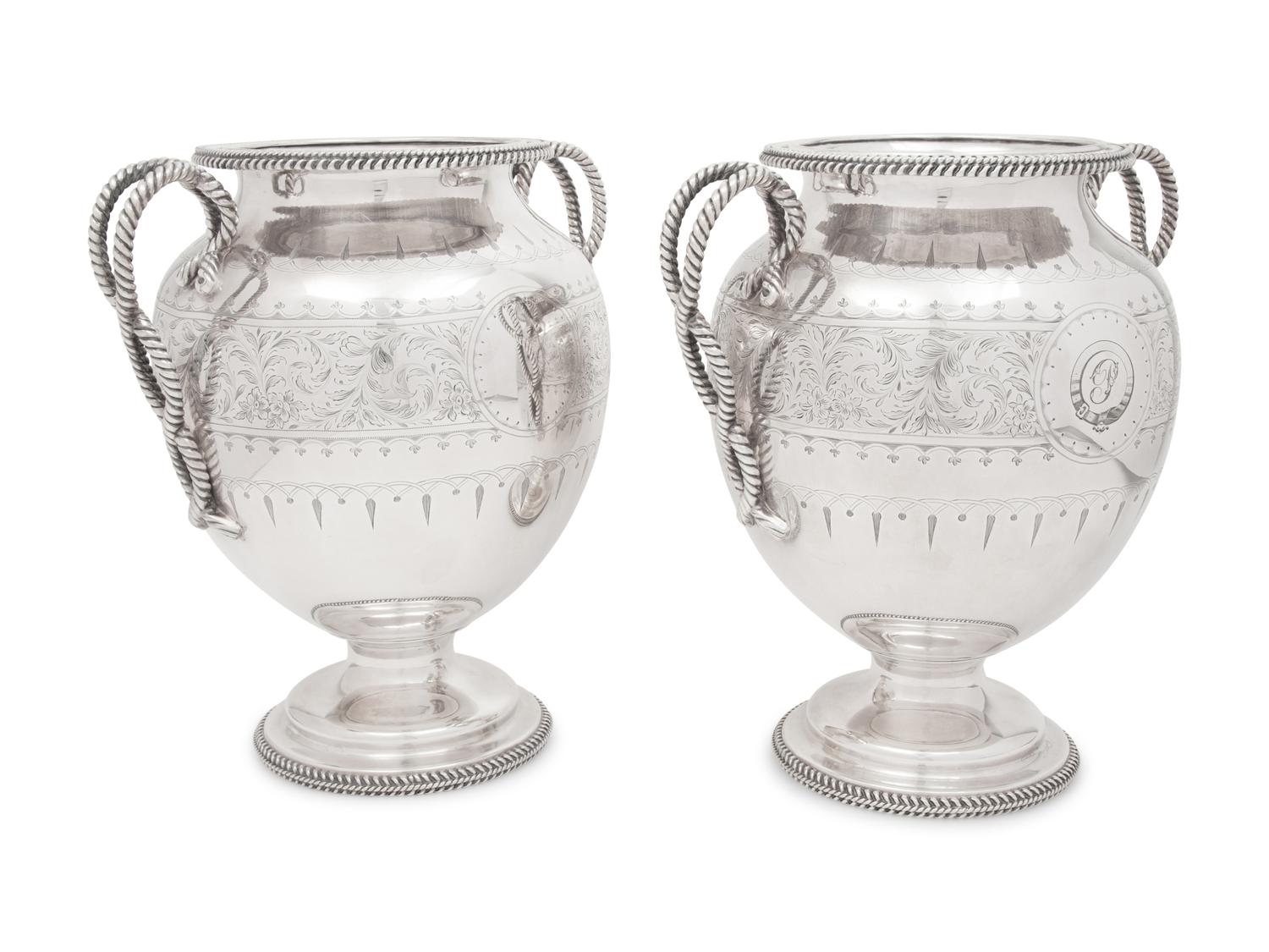 A Pair of English Silver-Plate Wine Coolers