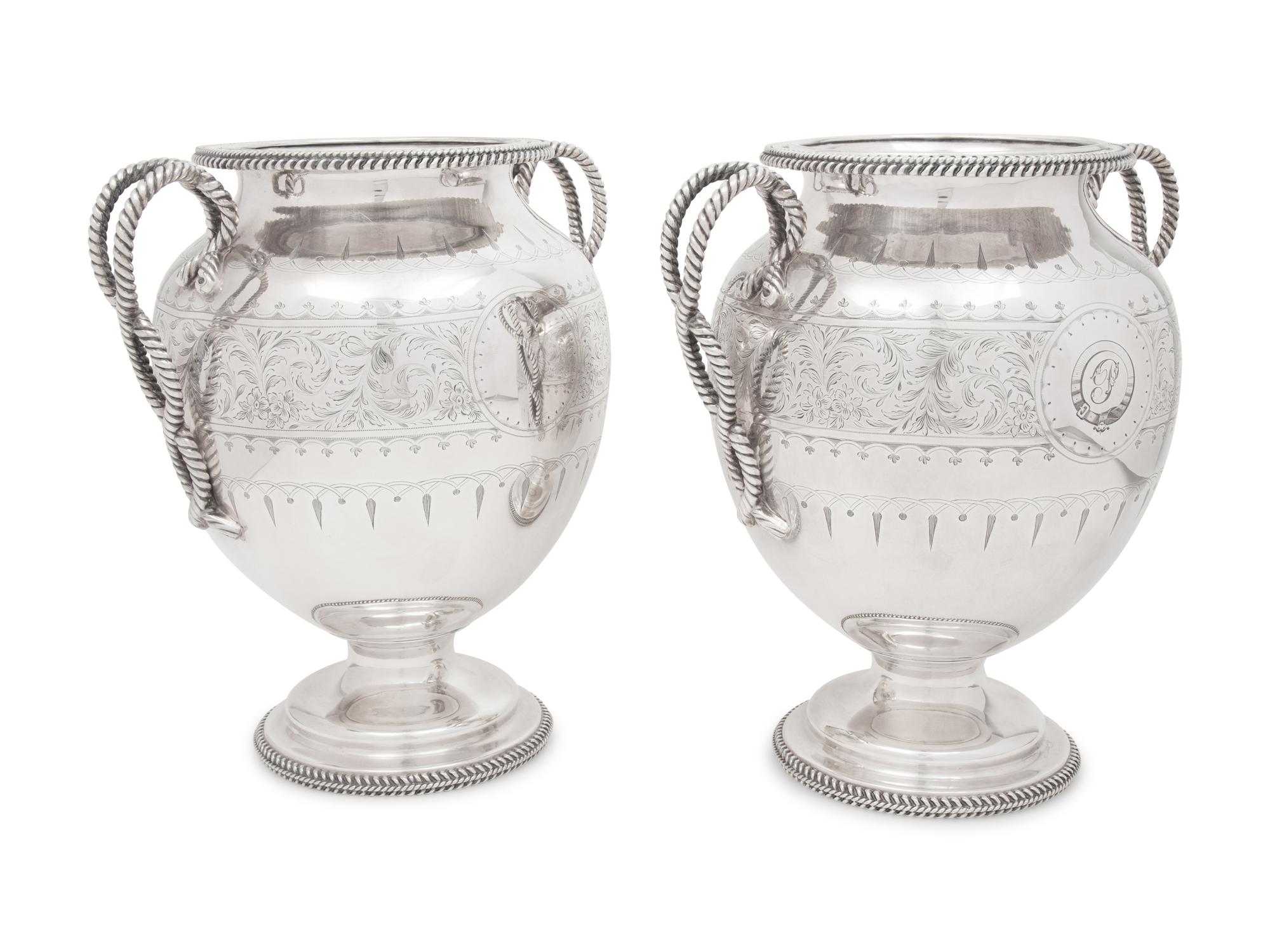 A Pair of English Silver-Plate Wine Coolers