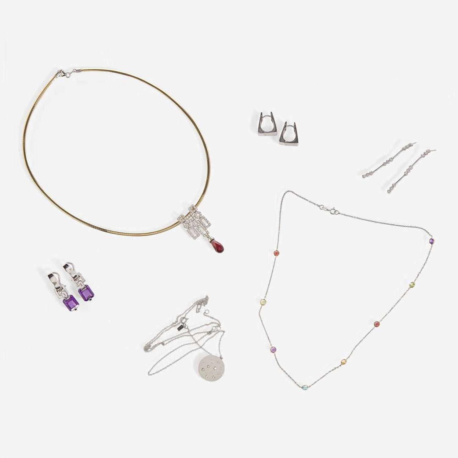 A Collection of White Gold and Gemstone Jewelry