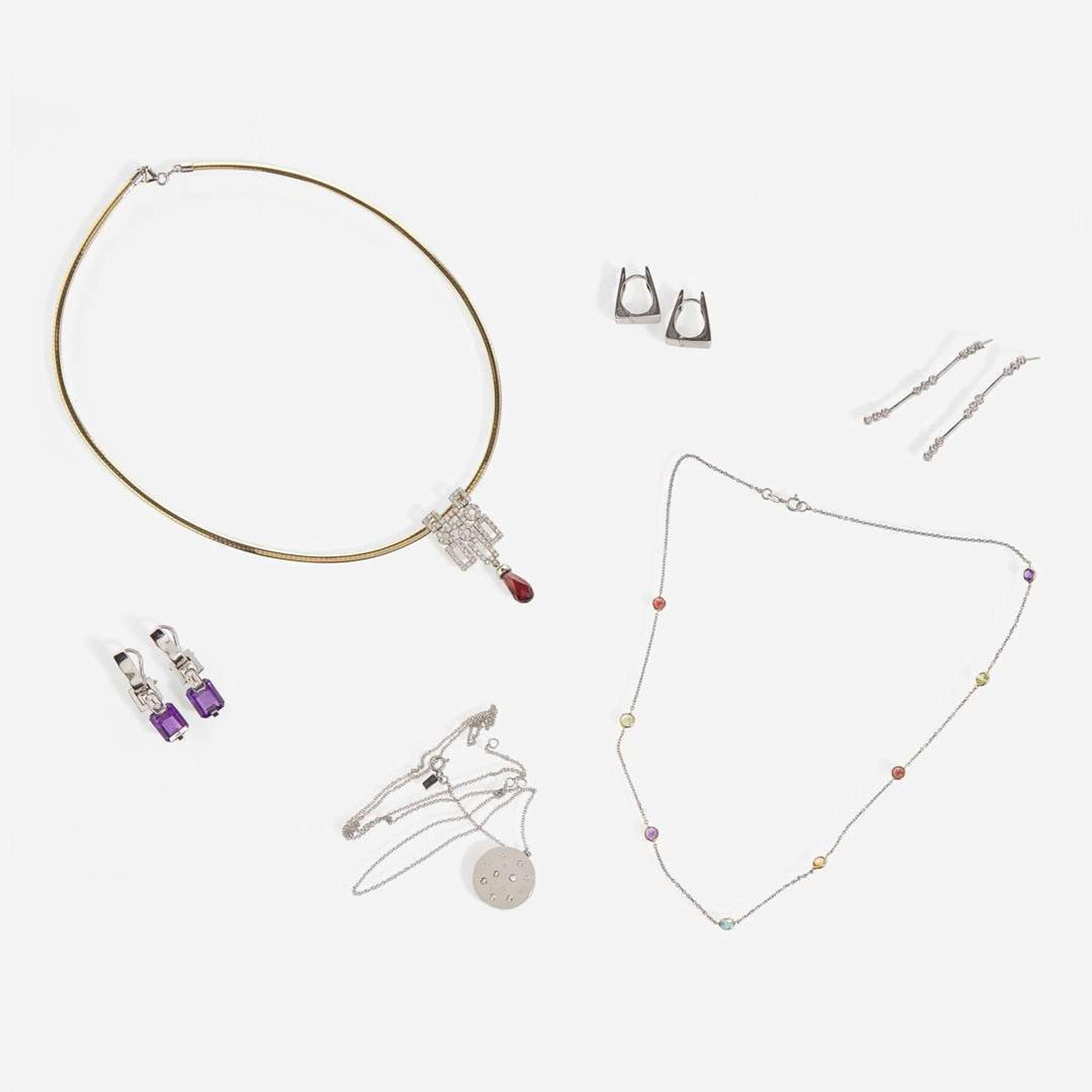 A Collection of White Gold and Gemstone Jewelry