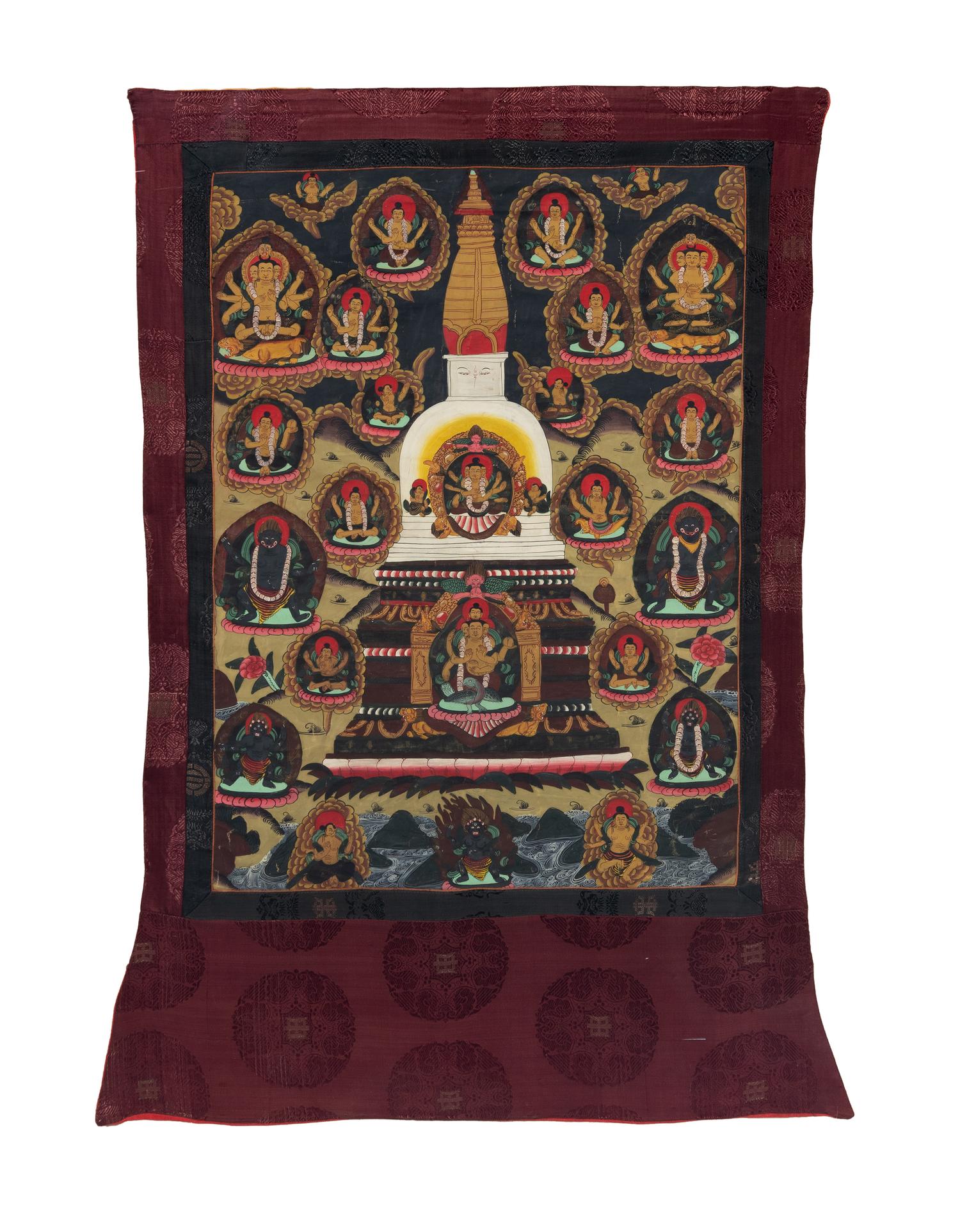 A Tibetan Thangka: Buddha in a Stupa