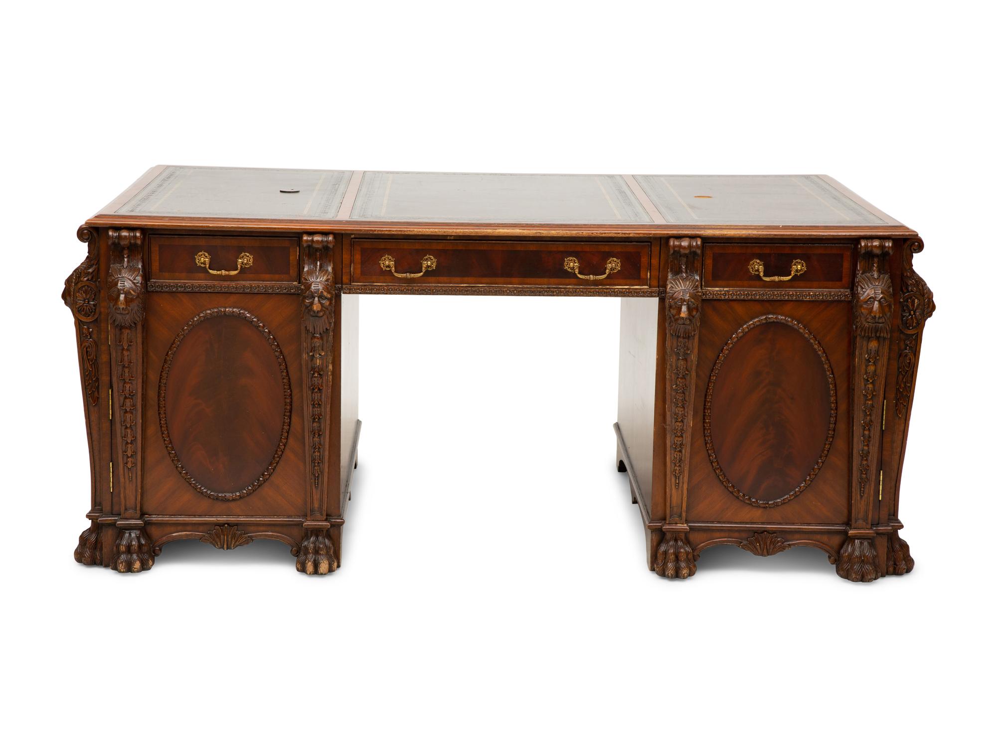 A George III Style Flame Mahogany Partners Desk