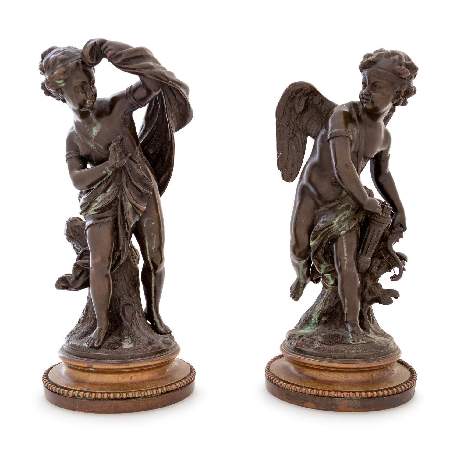 A Pair of Bronze Figures of Cupid and Psyche