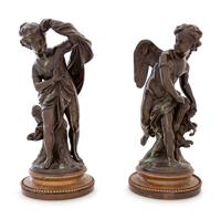 A Pair of Bronze Figures of Cupid and Psyche
