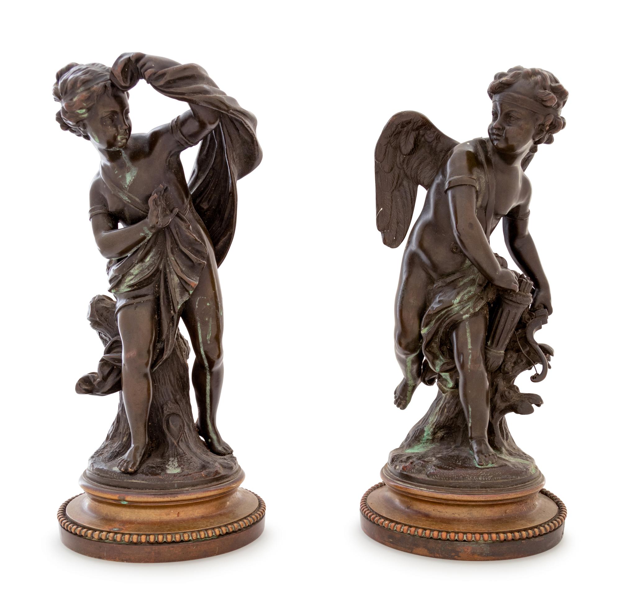 A Pair of Bronze Figures of Cupid and Psyche