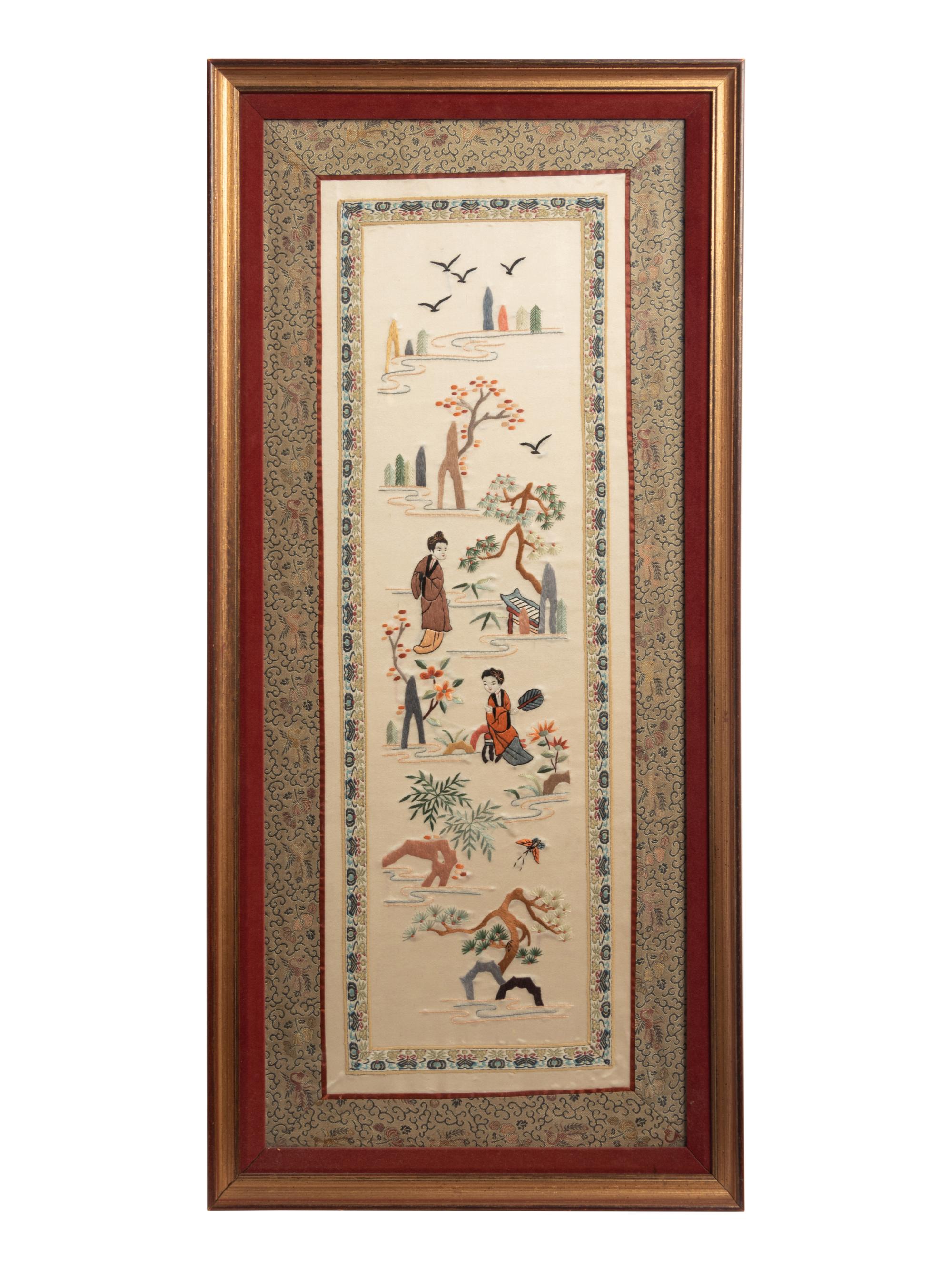 Eight Chinese Embroidered Silk Panels