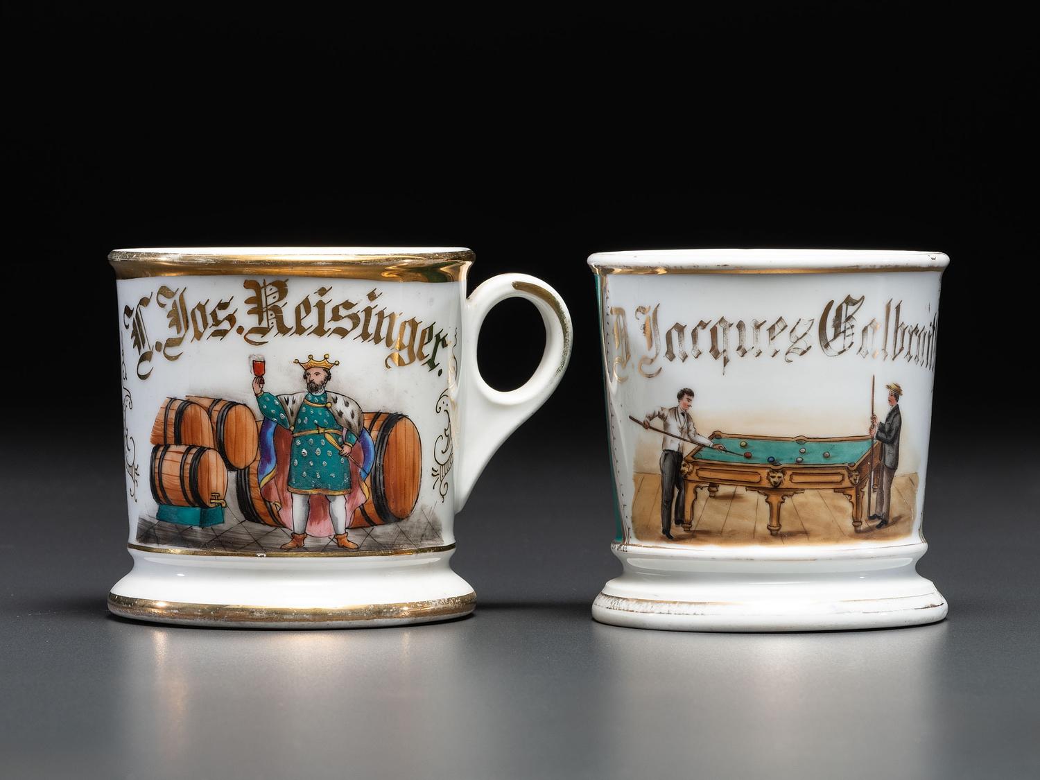 Two Porcelain Shaving Mugs of Recreational Interest