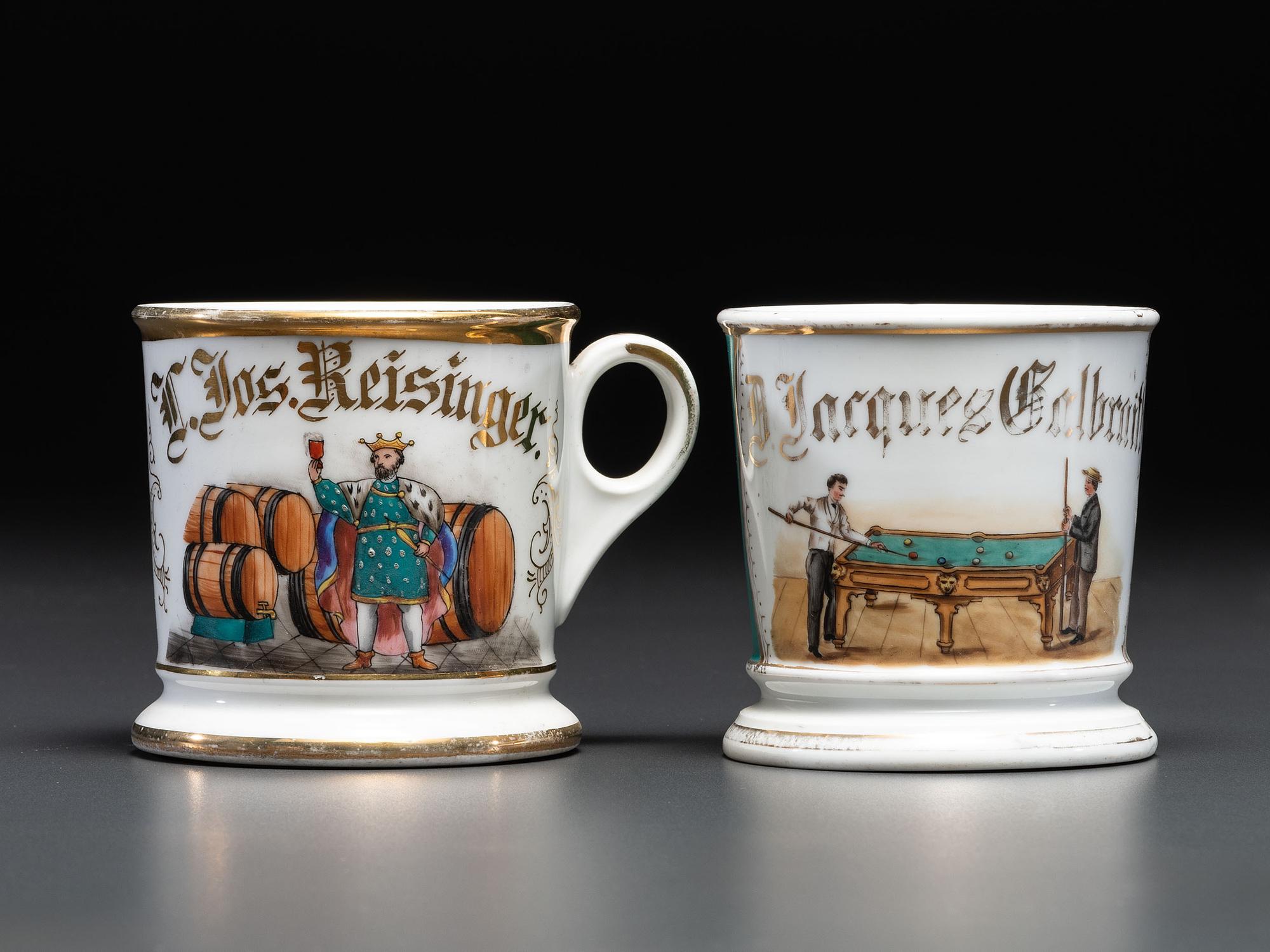 Two Porcelain Shaving Mugs of Recreational Interest