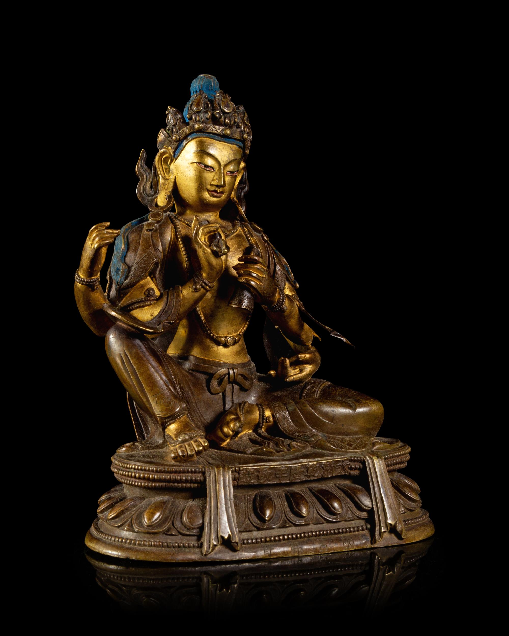 A Sino-Tibetan Gilt Bronze Figure of a Four-Armed Avalokitesvara Bodhisattva