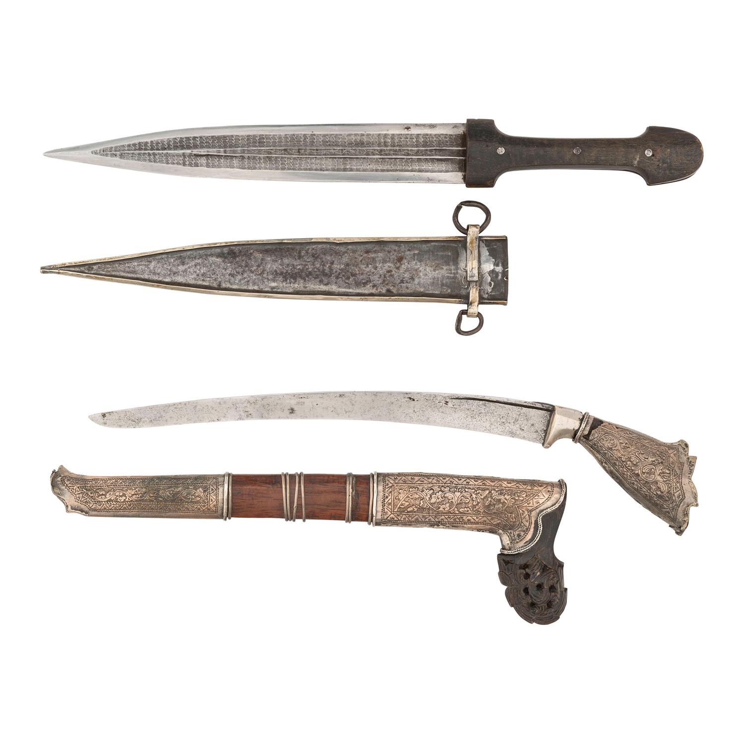 Lot of Silver Mounted Daggers Including: Caucasian Kindjal and Malayan Bade Bade