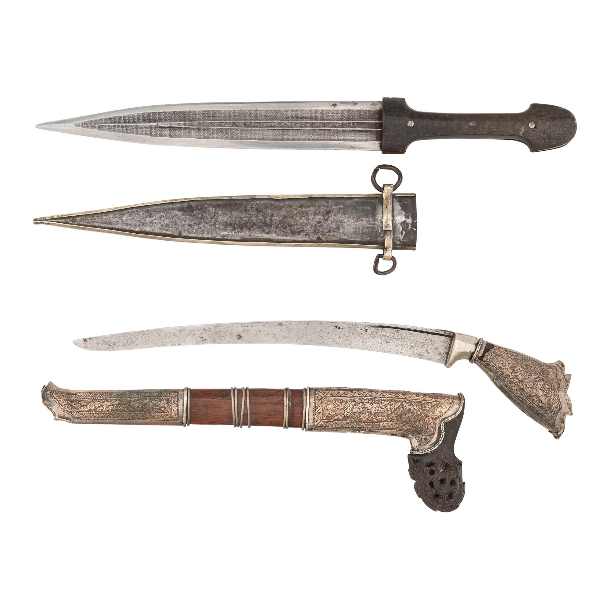 Lot of Silver Mounted Daggers Including: Caucasian Kindjal and Malayan Bade Bade