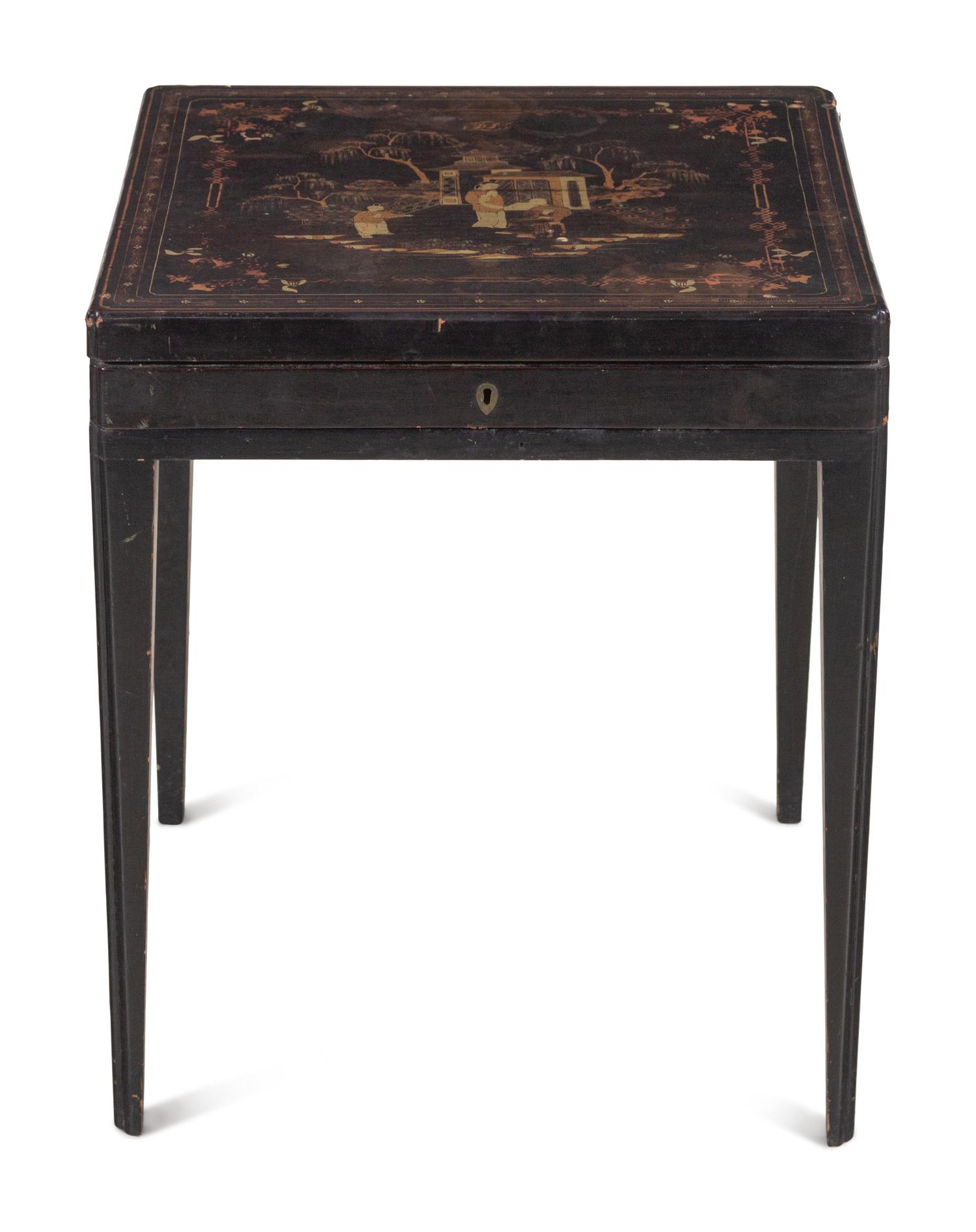 A Chinese Export Lacquered Box on a Later Stand
