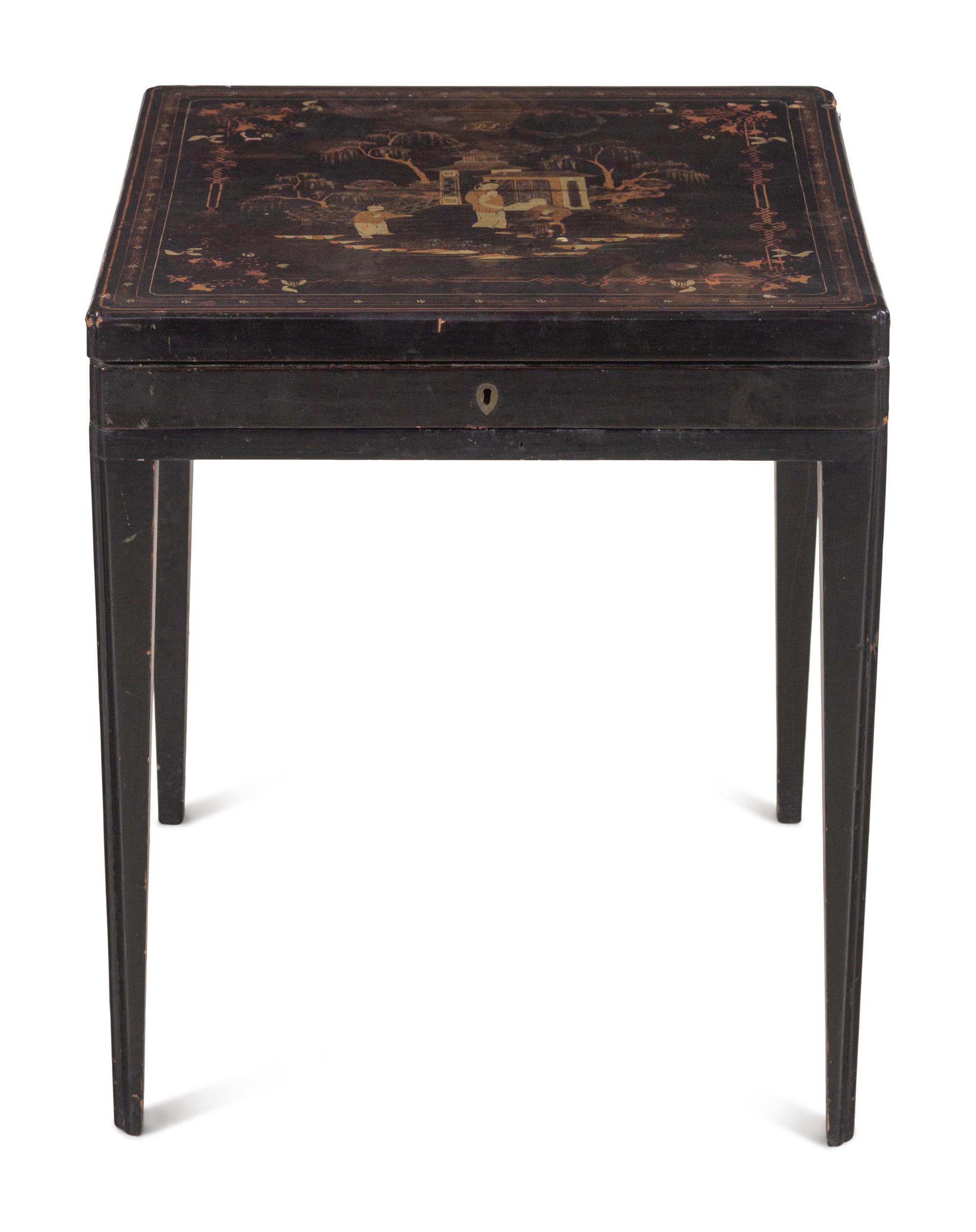 A Chinese Export Lacquered Box on a Later Stand