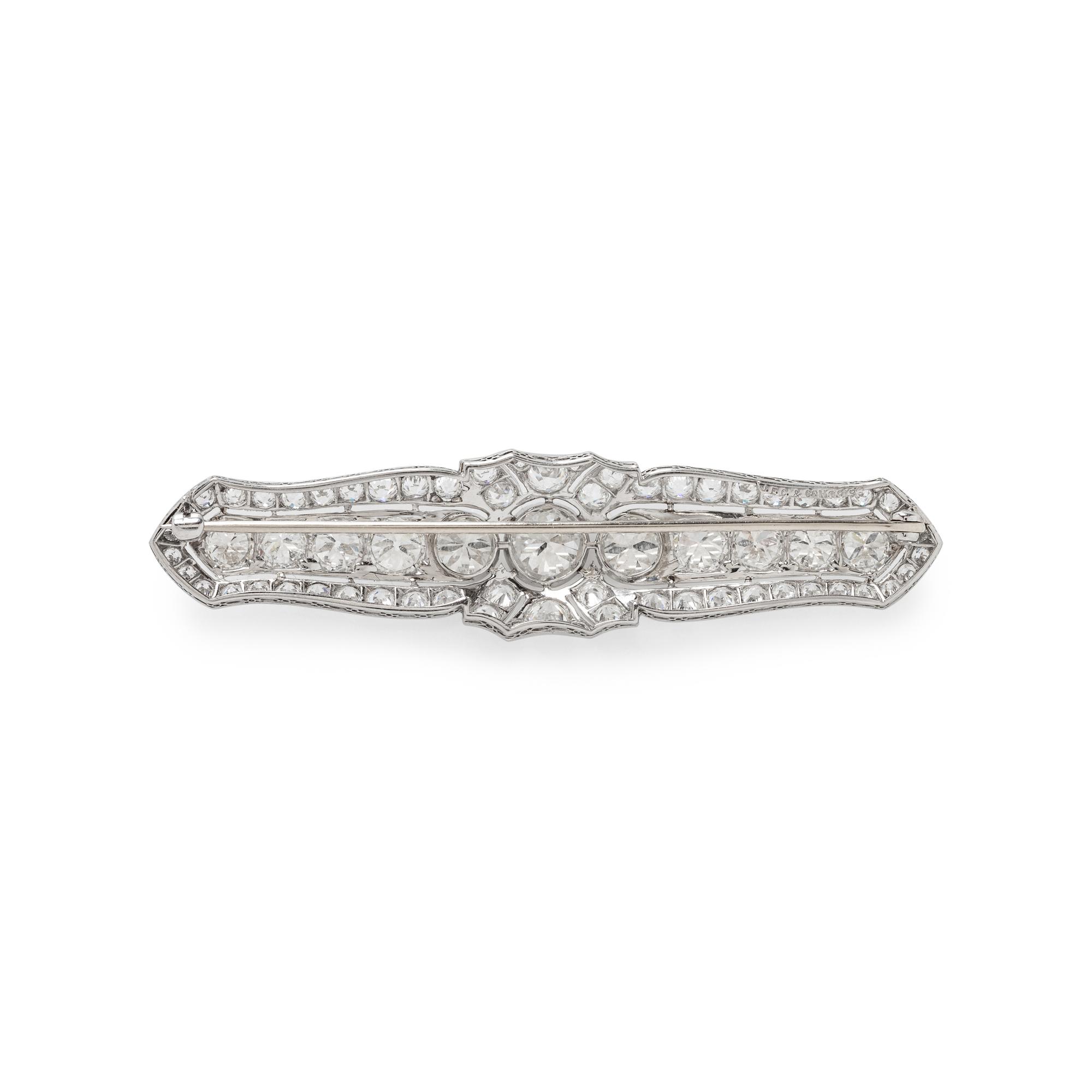 J.E. CALDWELL & CO., ANTIQUE PLATINUM AND DIAMOND BAR PIN
