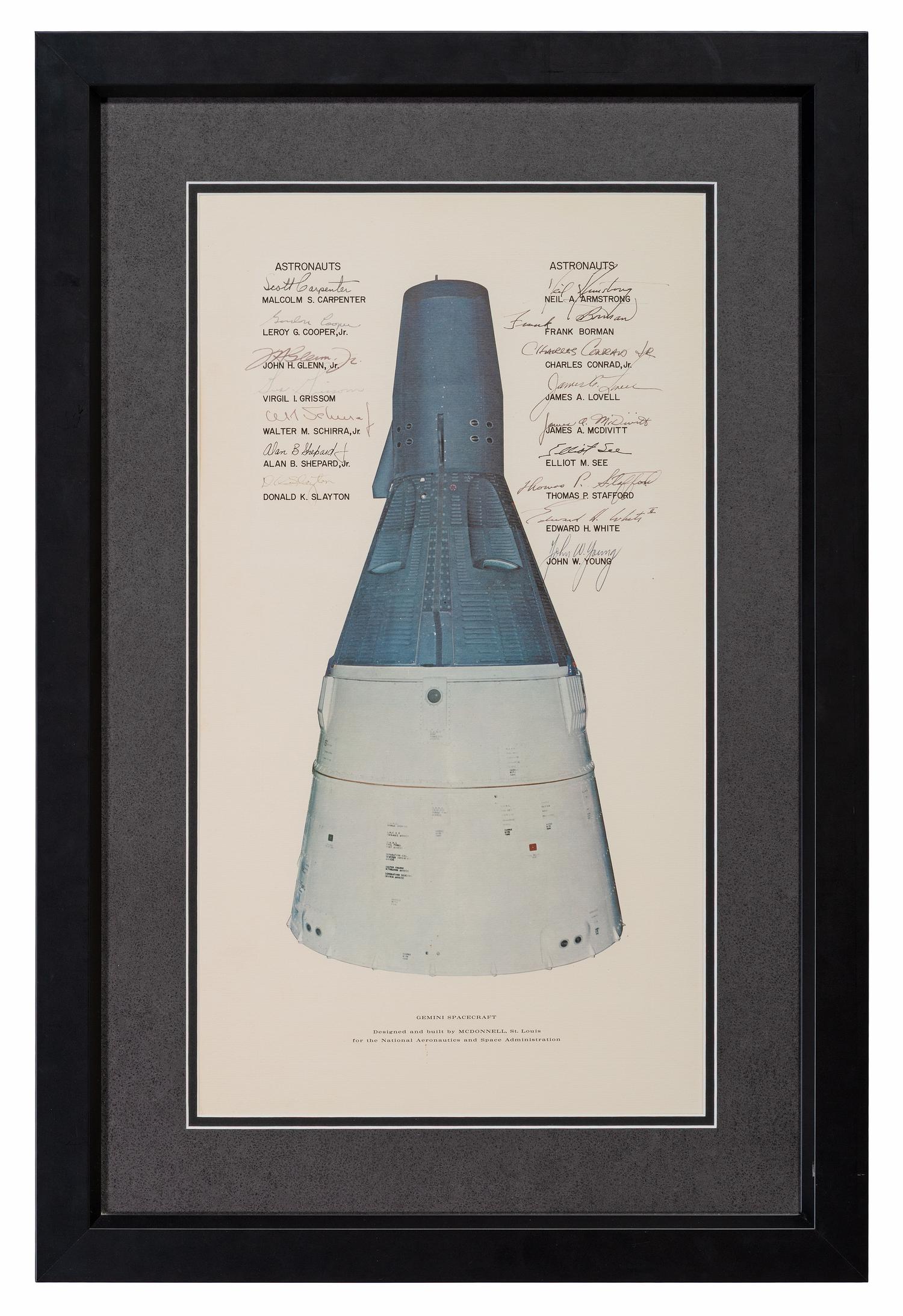 [SPACE EXPLORATION]. Gemini Spacecraft . Lithograph signed by Gemini and Mercury astronauts.