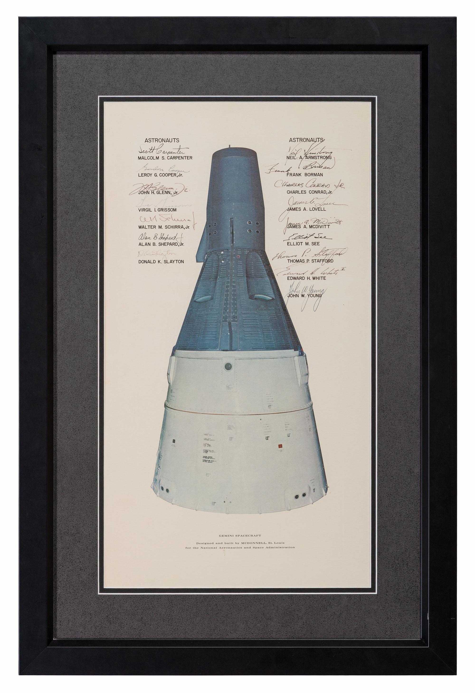 [SPACE EXPLORATION]. Gemini Spacecraft . Lithograph signed by Gemini and Mercury astronauts.