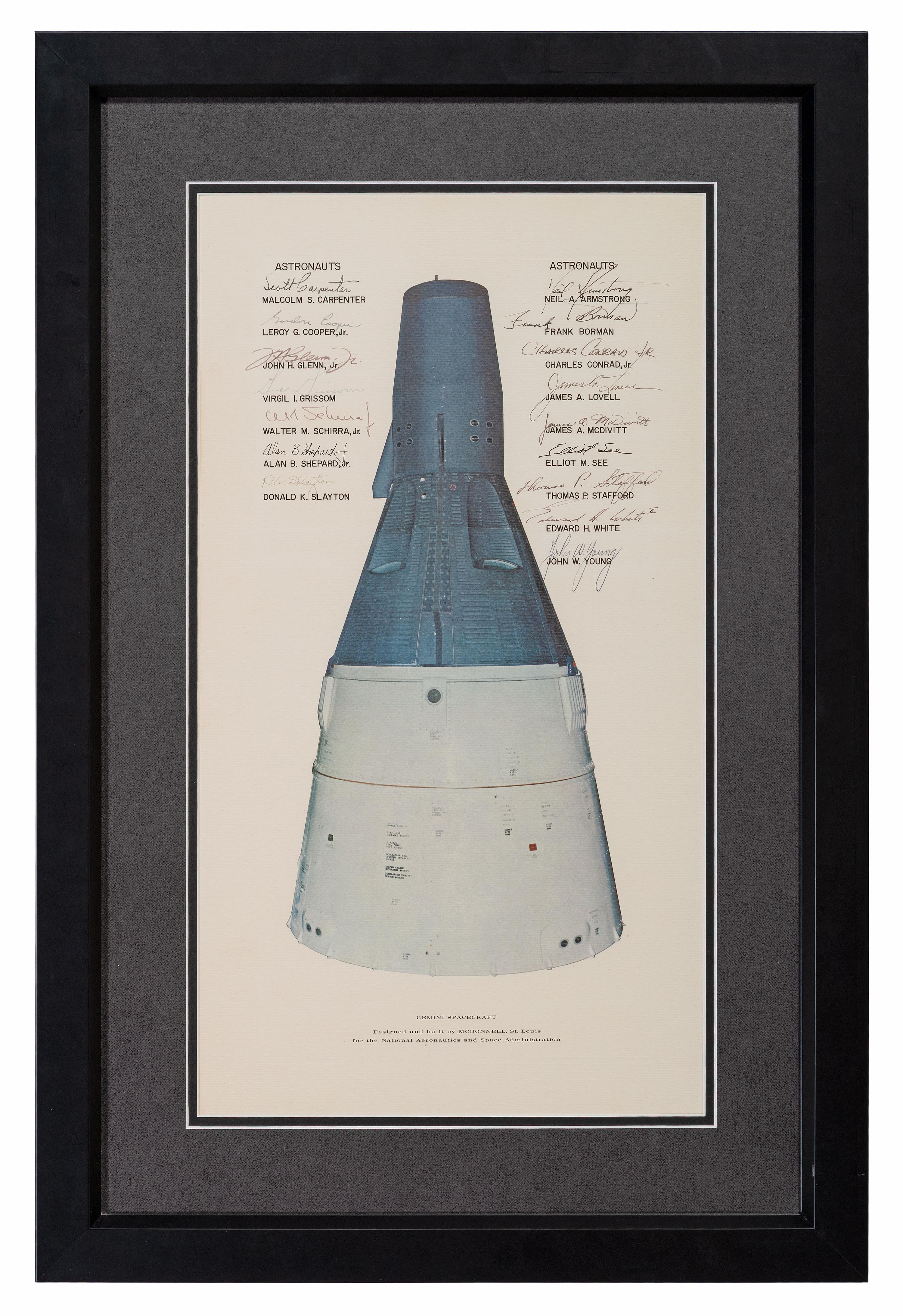 [SPACE EXPLORATION]. Gemini Spacecraft . Lithograph signed by Gemini and Mercury astronauts.