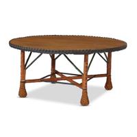 A large polychrome painted wicker and oak center table american, circa 1900