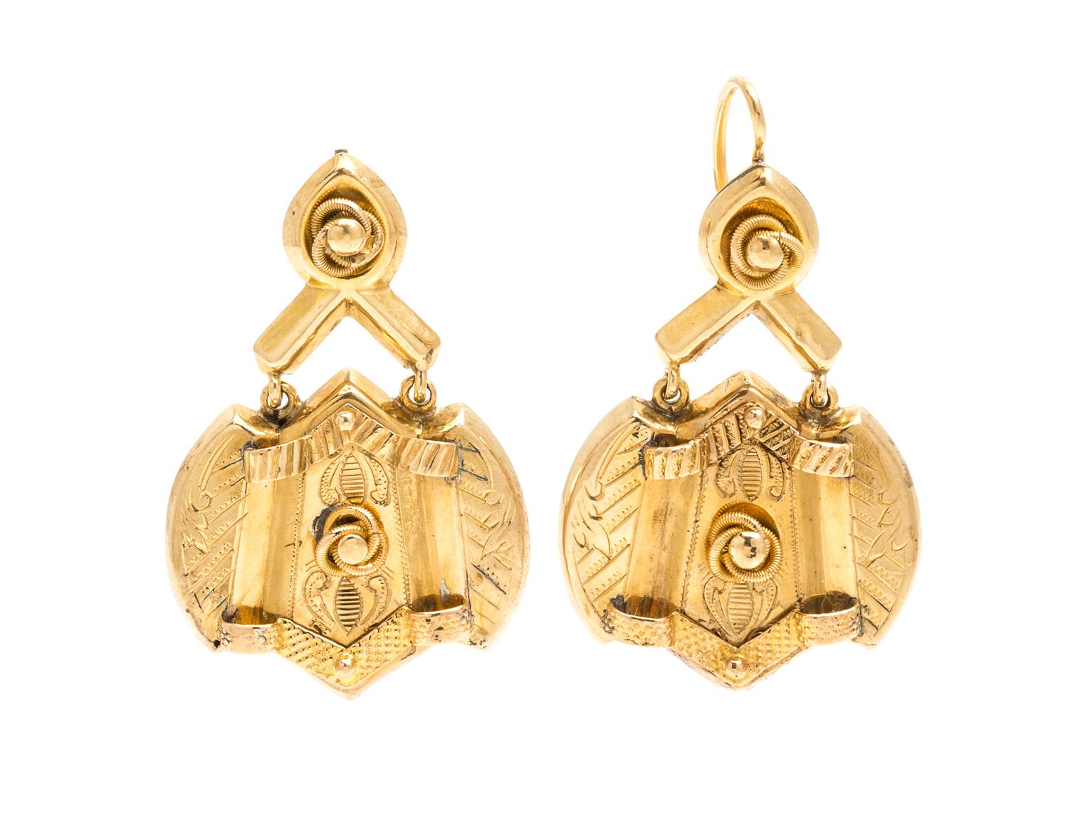 A Pair of Victorian Yellow Gold Earrings, 4.60 dwts.
