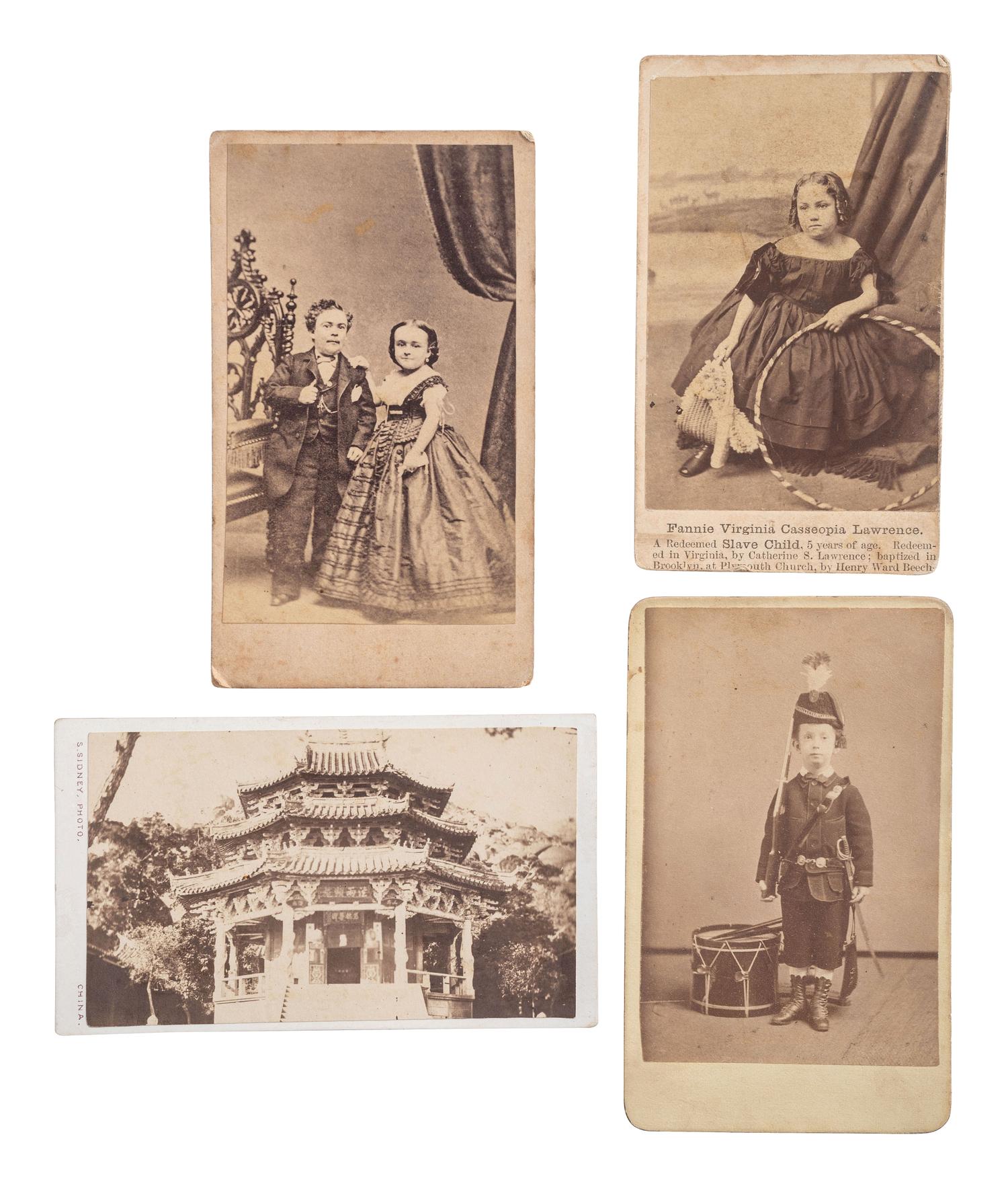 [SLAVERY & ABOLITION] -- [EARLY PHOTOGRAPHY]. A group of 4 CDVs of varying subjects, highlighted by portrait of "Redeemed Slave Child," Fannie Virginia Casseopia Lawrence.