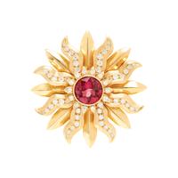 BIELKA, YELLOW GOLD, TOURMALINE AND DIAMOND FLOWER BROOCH