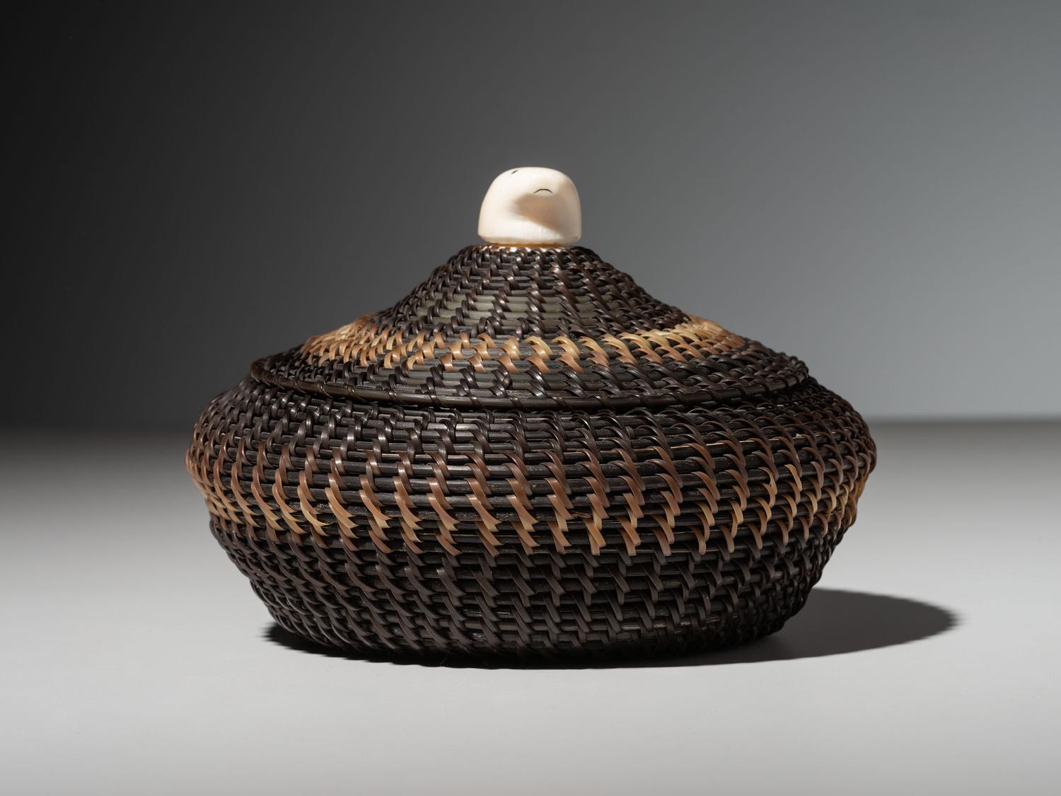 Alaskan Native Baleen Basket, with Walrus Finial