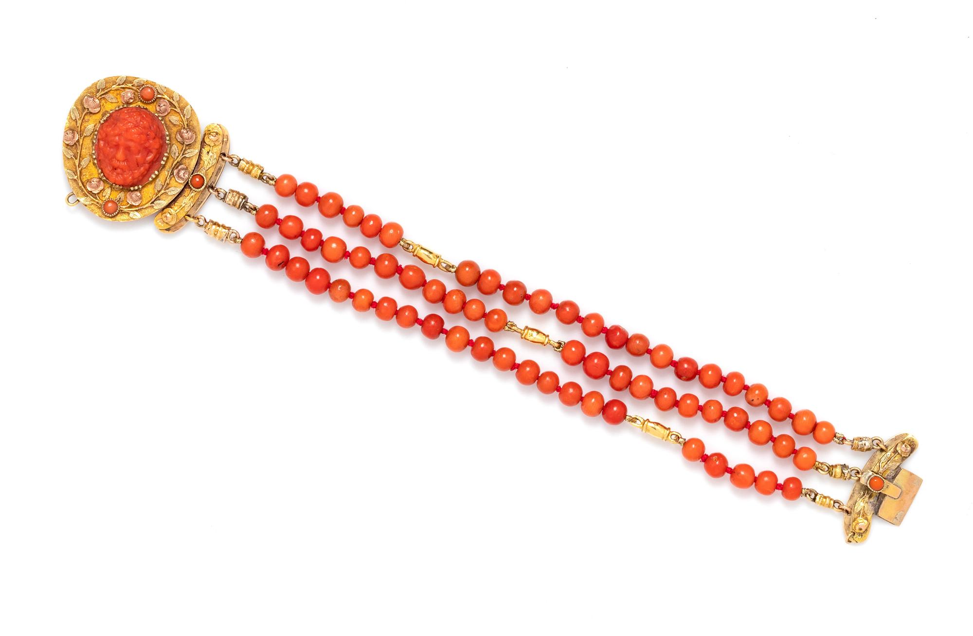 Antique, Coral Bead Multistrand Bracelet