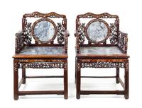 A Pair of Chinese Export Mother-of-Pearl Inlaid Hongmu Chairs